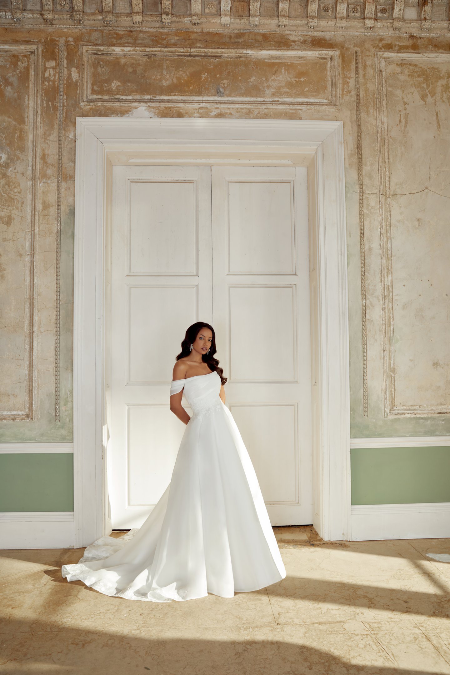 Sincerity Bridal Style 44553PI Detachable Organza Portrait Collar Pop-In with Pleating
