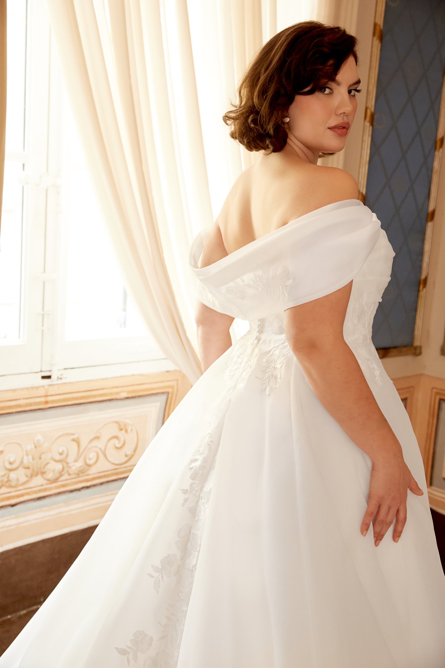 Sincerity Bridal Style 44553PS Plus Size Organza Ballgown with Strapless Scoop Neckline and Lace Appliqués