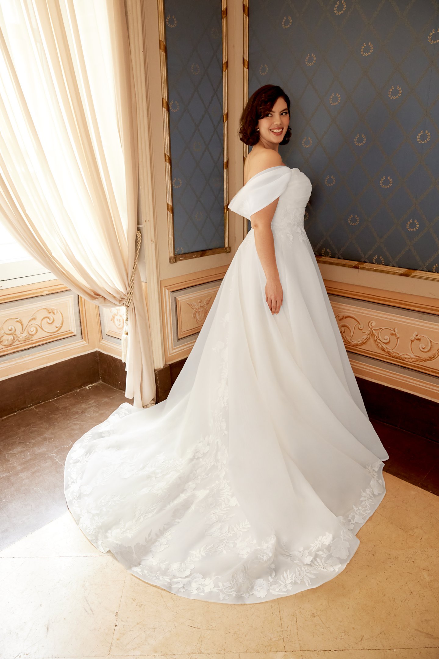 Sincerity Bridal Style 44553PS Plus Size Organza Ballgown with Strapless Scoop Neckline and Lace Appliqués