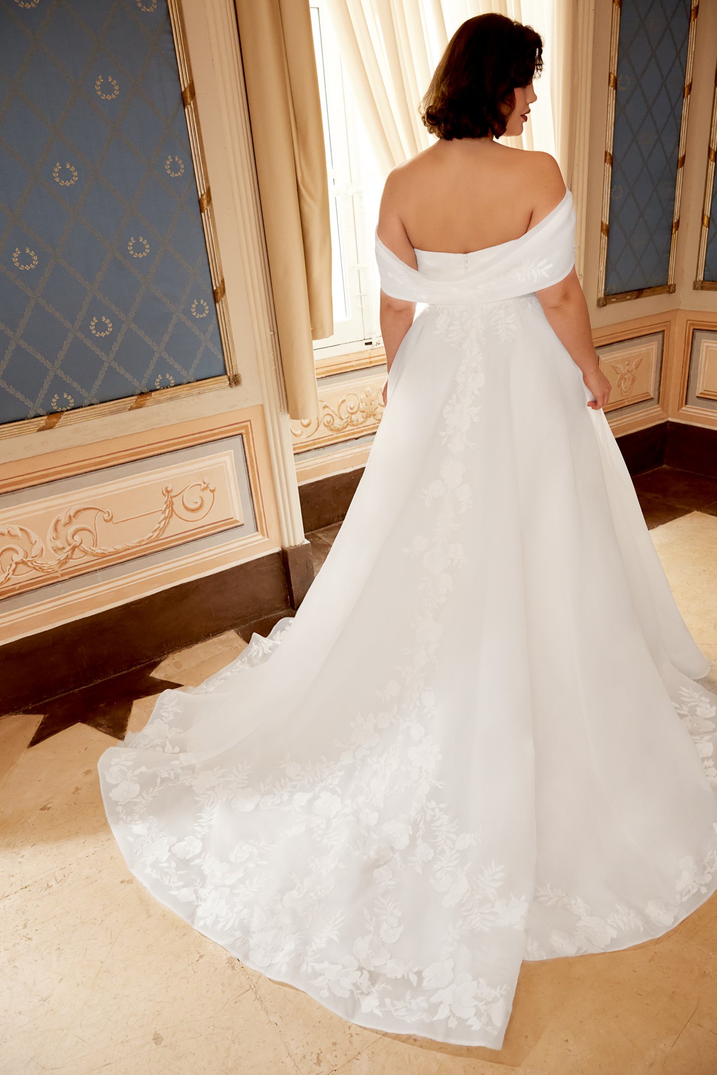 Sincerity Bridal Style 44553PS Plus Size Organza Ballgown with Strapless Scoop Neckline and Lace Appliqués