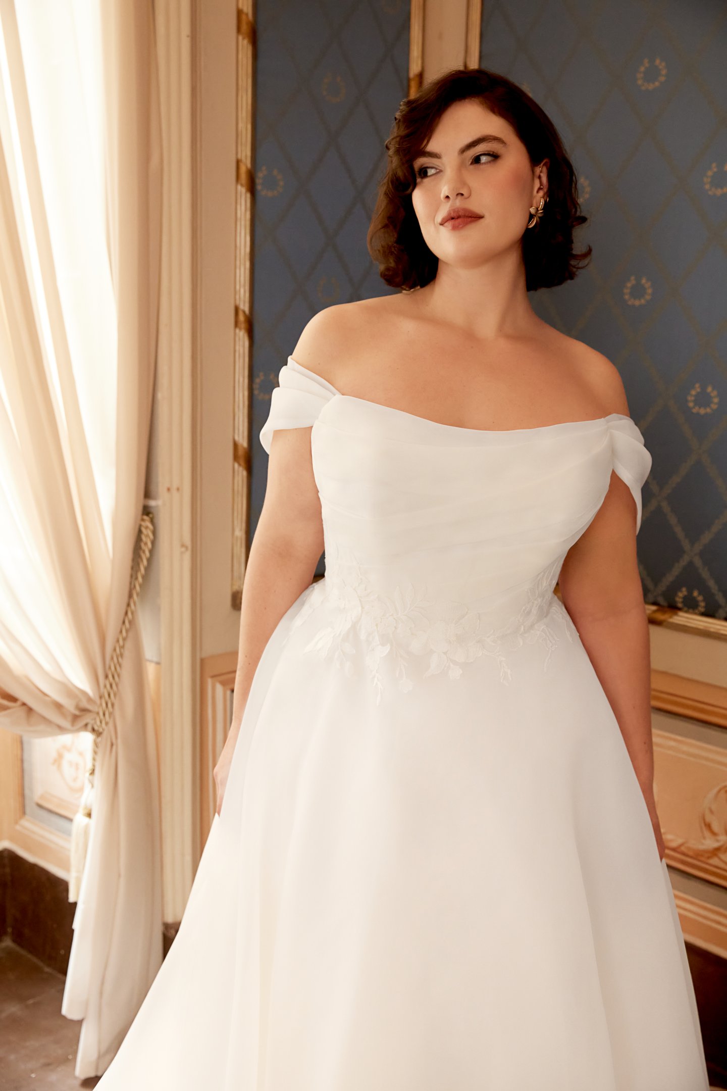 Sincerity Bridal Style 44553PS Plus Size Organza Ballgown with Strapless Scoop Neckline and Lace Appliqués