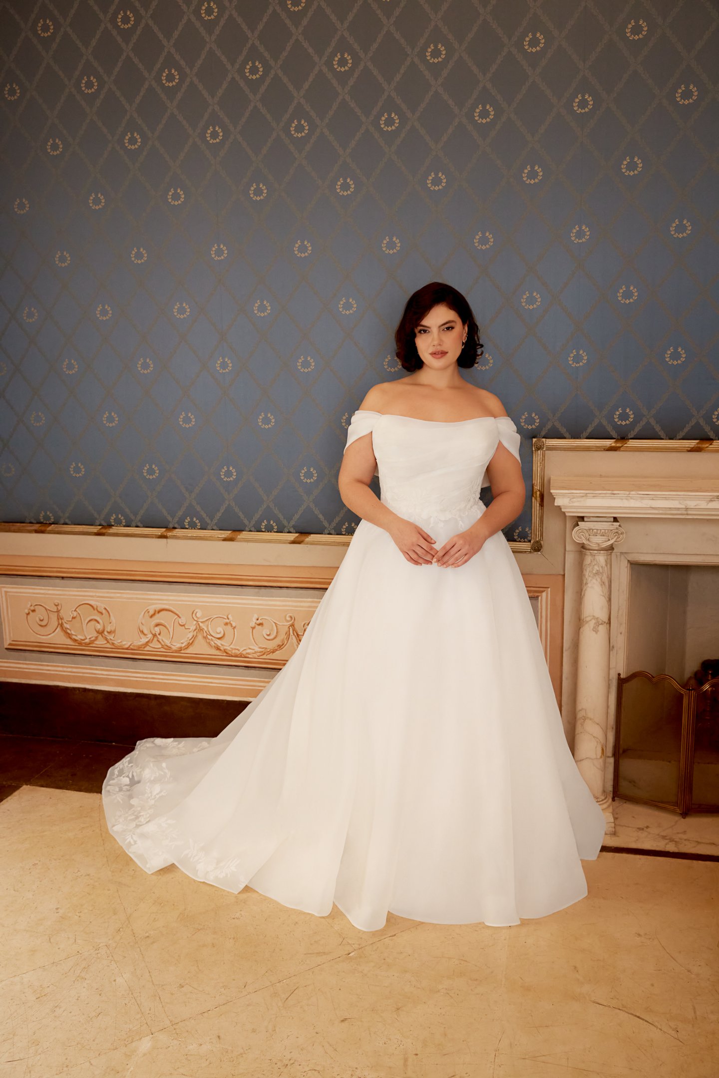 Sincerity Bridal Style 44553PS Plus Size Organza Ballgown with Strapless Scoop Neckline and Lace Appliqués