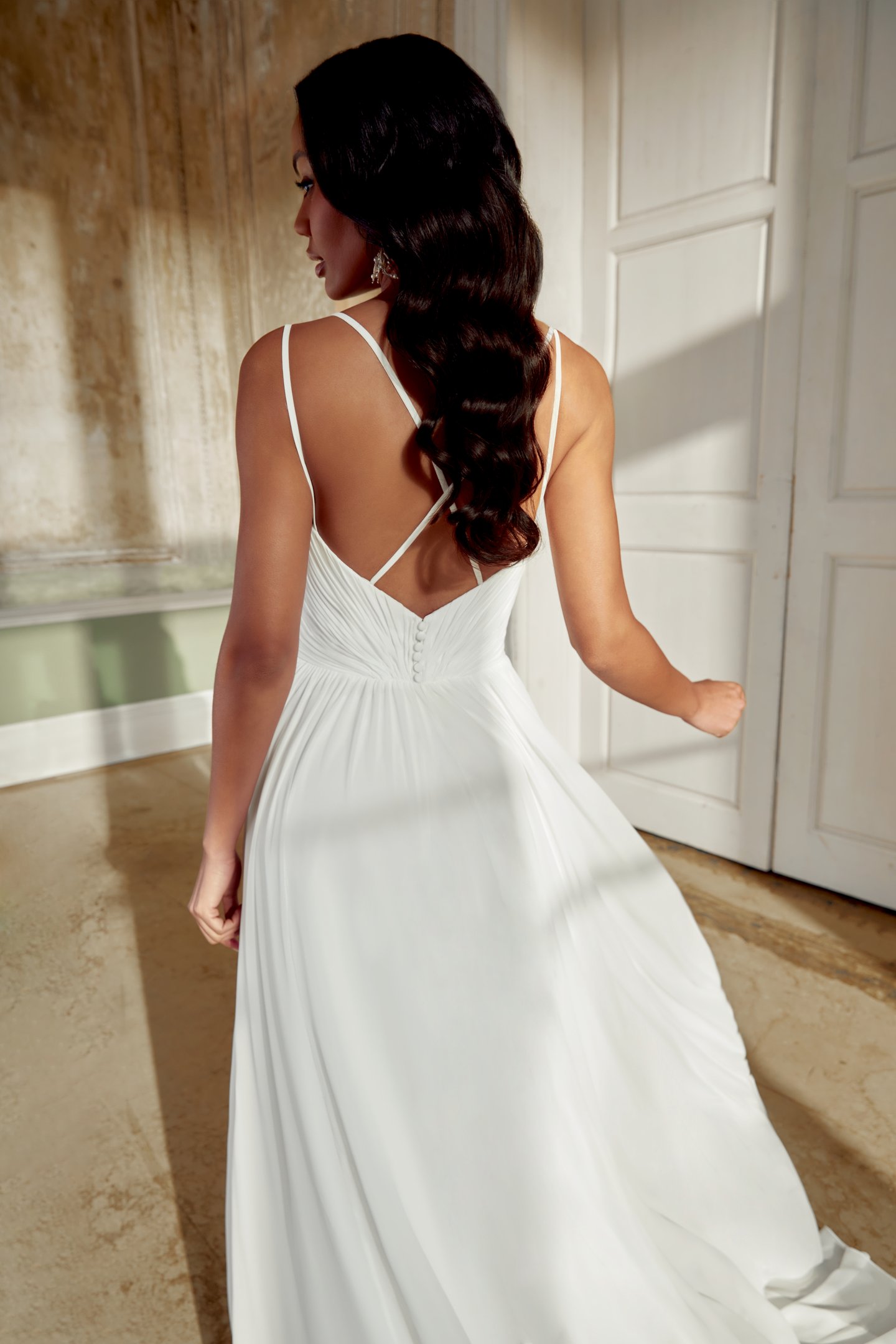 Sincerity Bridal Style 44557 A-Line Chiffon Gown with Twist Detail and Allover Ruched Bodice