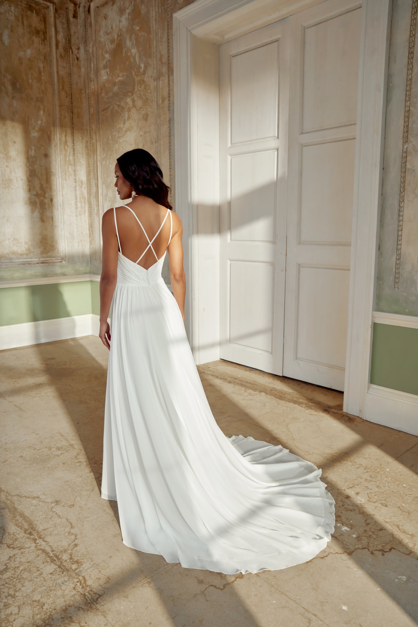 Sincerity Bridal Style 44557 A-Line Chiffon Gown with Twist Detail and Allover Ruched Bodice