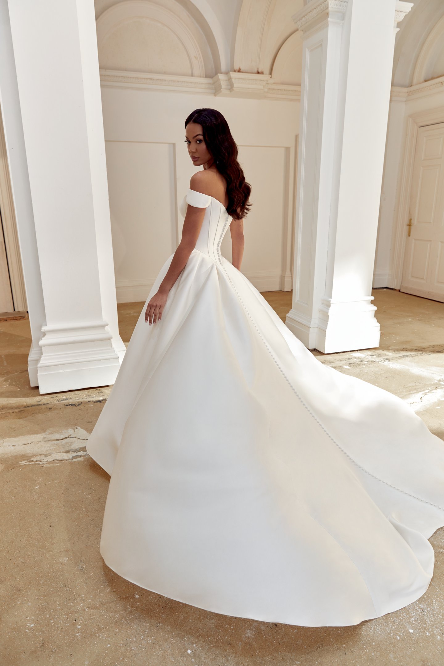 Sincerity Bridal Style 44558 Mikado Ballgown with Modern Seaming and Box Pleated Skirt