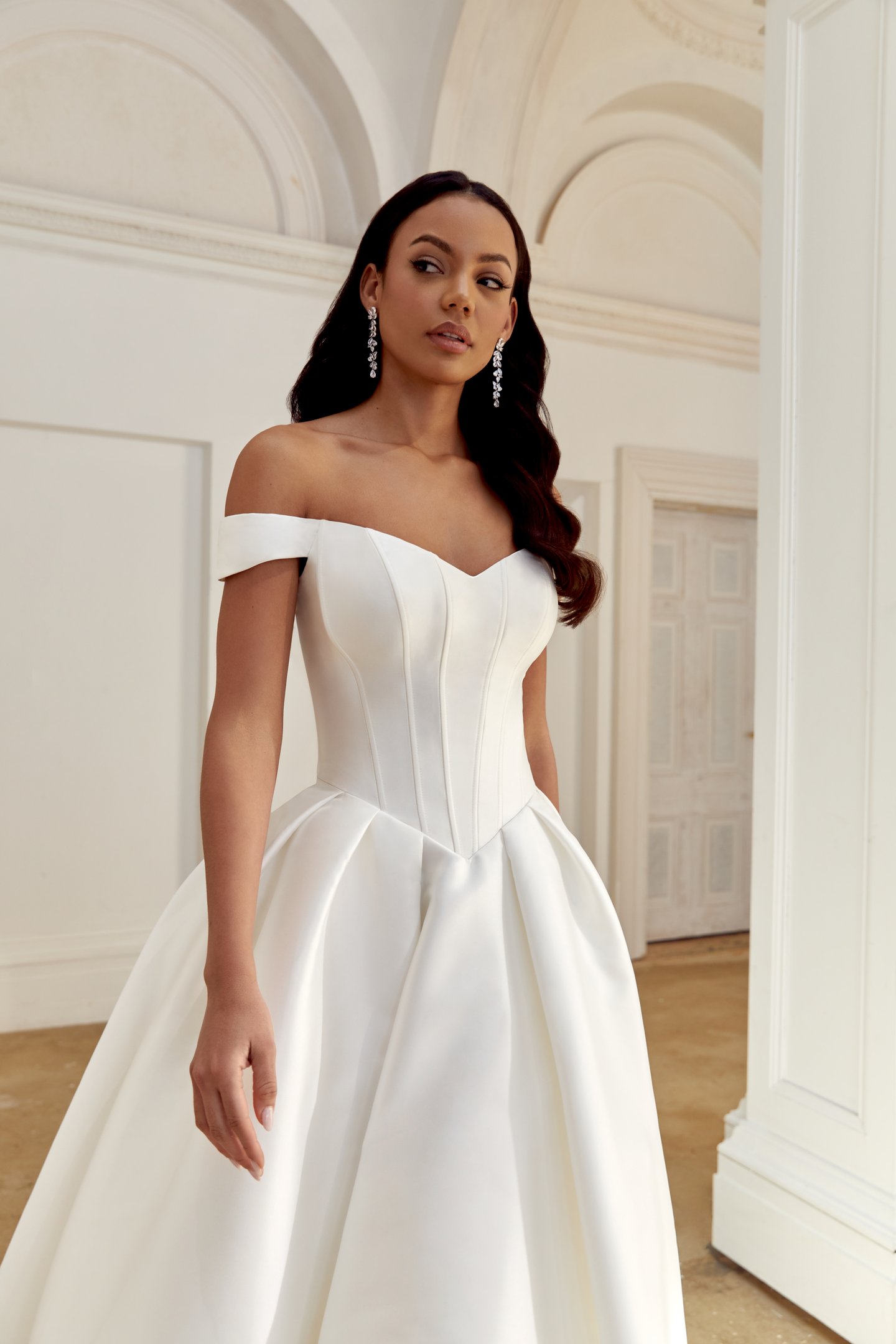 Sincerity Bridal Style 44558 Mikado Ballgown with Modern Seaming and Box Pleated Skirt