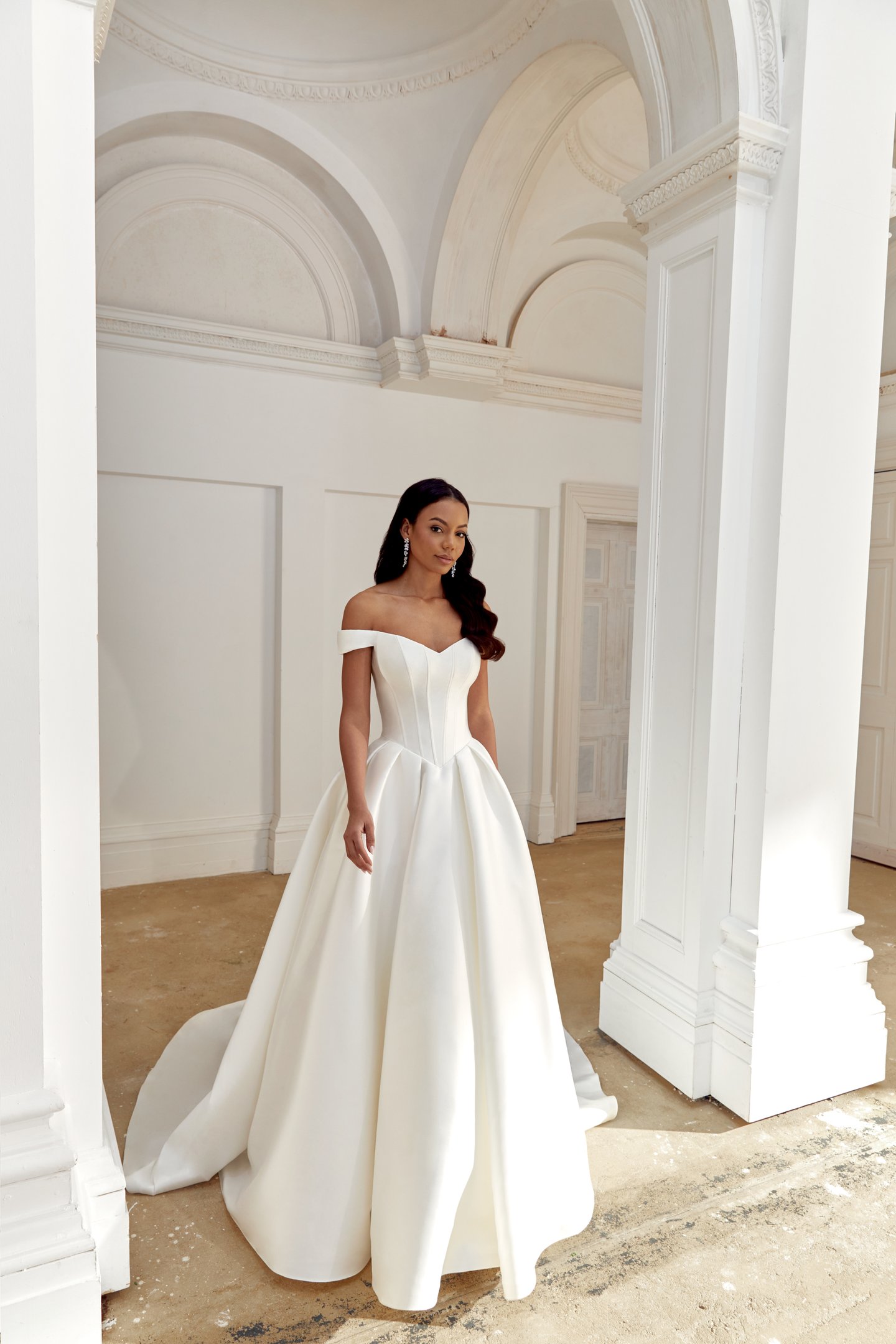 Sincerity Bridal Style 44558 Mikado Ballgown with Modern Seaming and Box Pleated Skirt