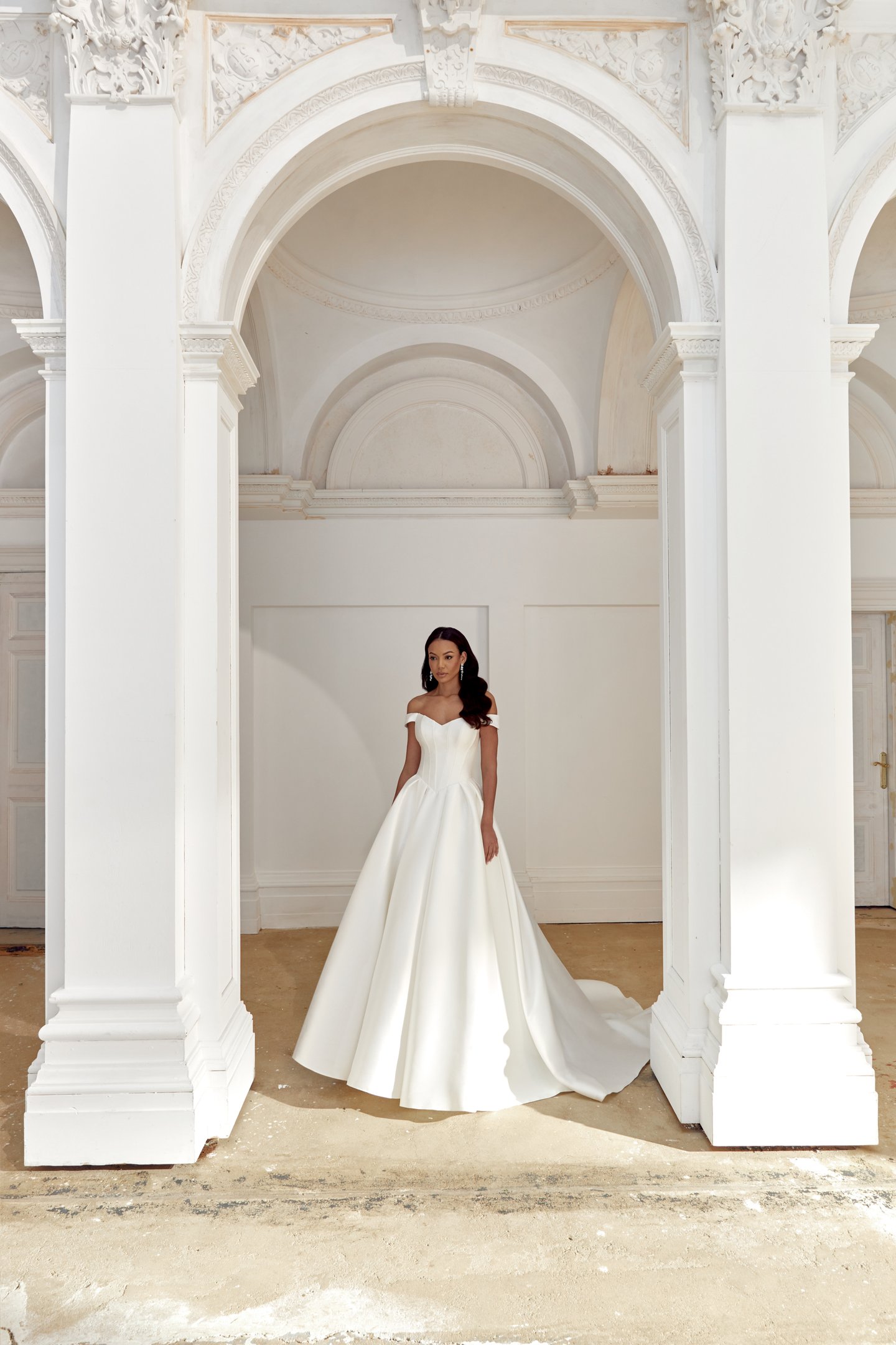 Sincerity Bridal Style 44558 Mikado Ballgown with Modern Seaming and Box Pleated Skirt