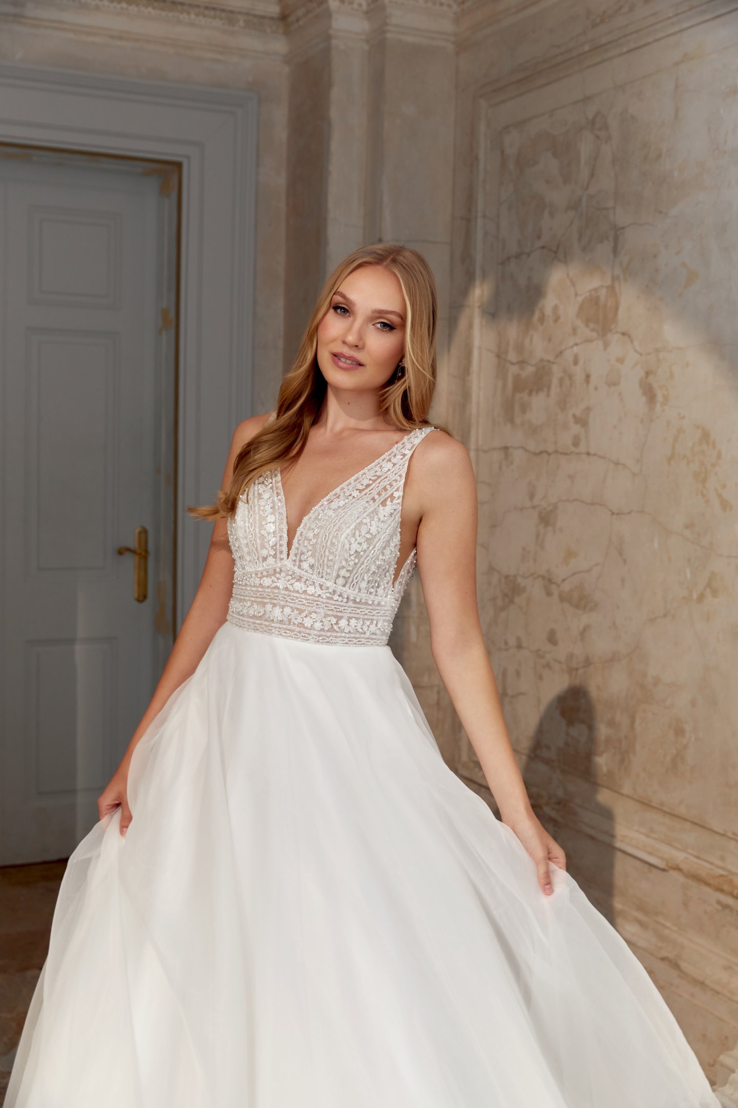 Sincerity Bridal Style 44559 Organza Ballgown with V-Neckline and Sheer Beaded Bodice