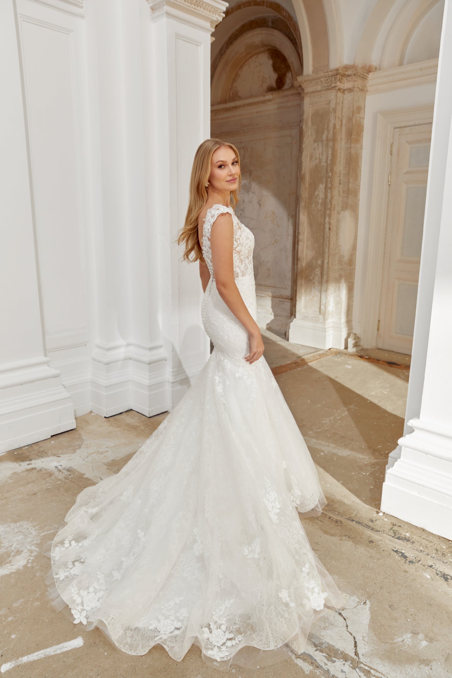 Sincerity Bridal Style 44560 Trumpet Tulle Gown with Illusion Sabrina Plunging Sweetheart Neckline