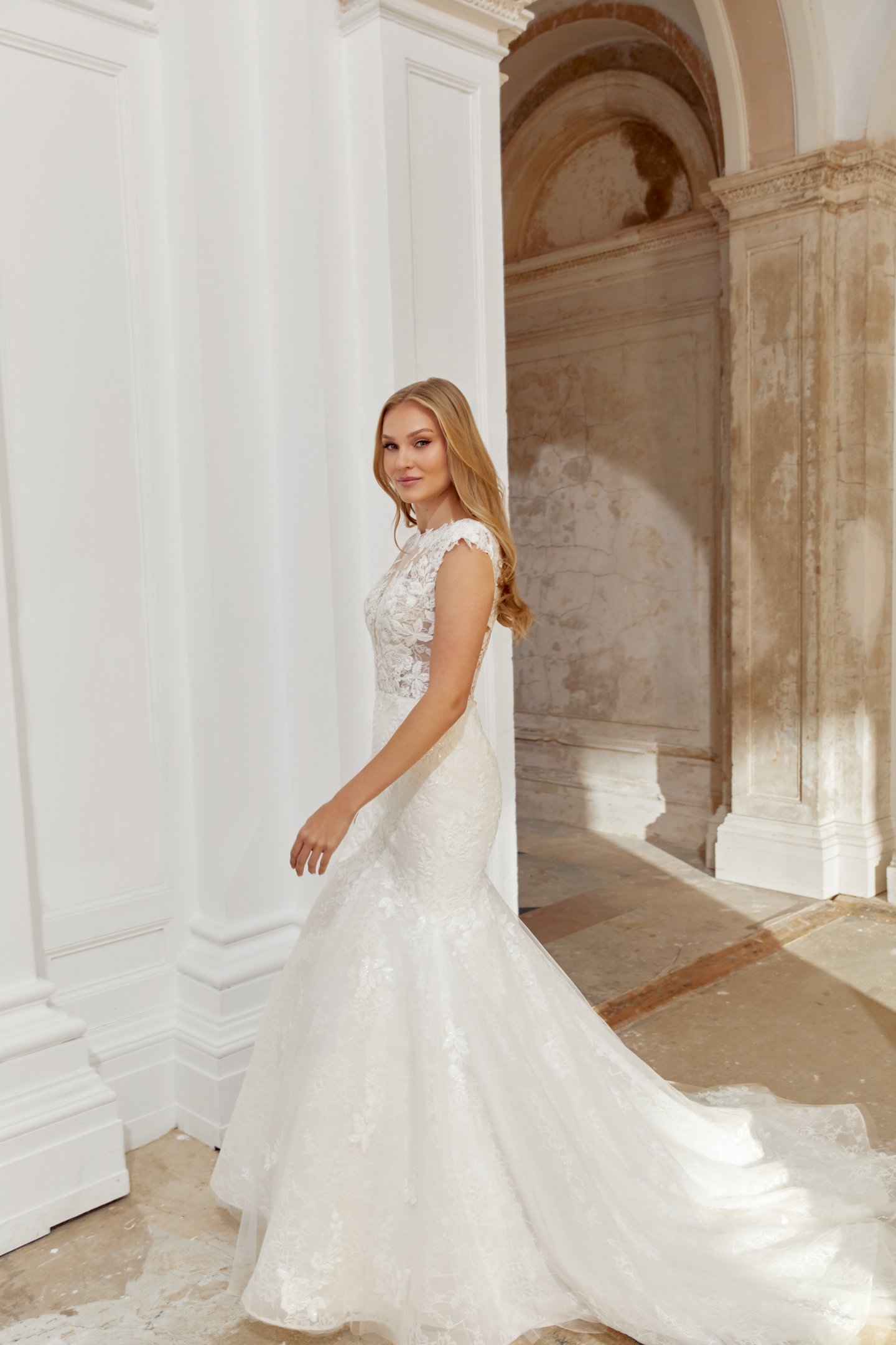 Sincerity Bridal Style 44560 Trumpet Tulle Gown with Illusion Sabrina Plunging Sweetheart Neckline
