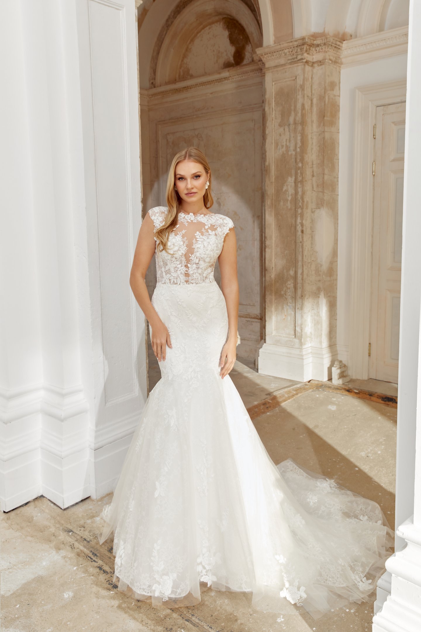 Sincerity Bridal Style 44560 Trumpet Tulle Gown with Illusion Sabrina Plunging Sweetheart Neckline