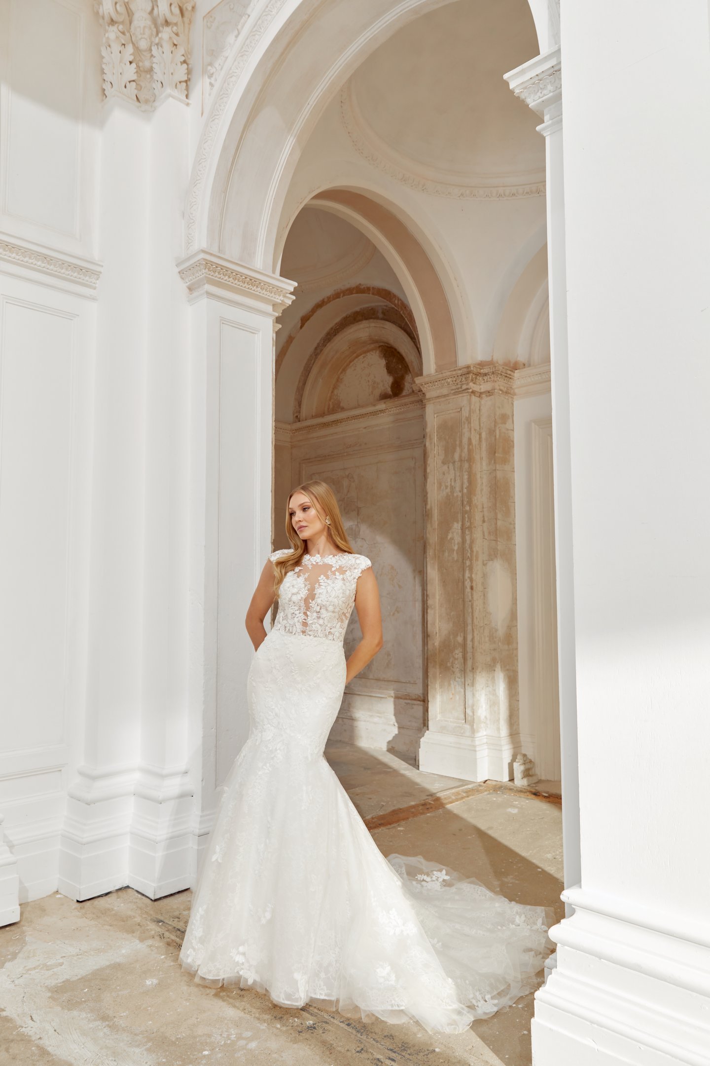 Sincerity Bridal Style 44560 Trumpet Tulle Gown with Illusion Sabrina Plunging Sweetheart Neckline