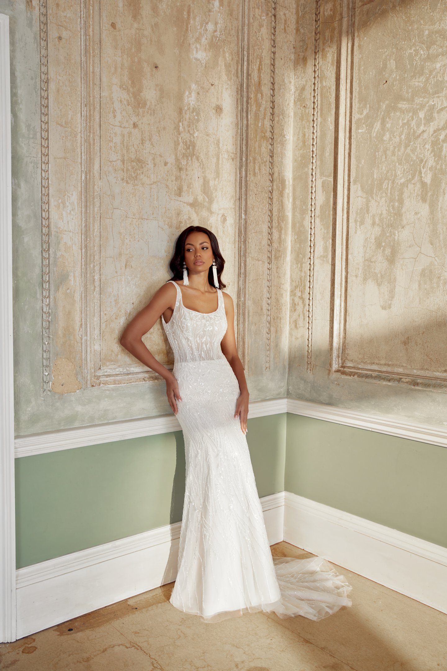 Sincerity Bridal Style 44563 Allover Beaded Tulle Fit & Flare Gown with Scoop Neckline