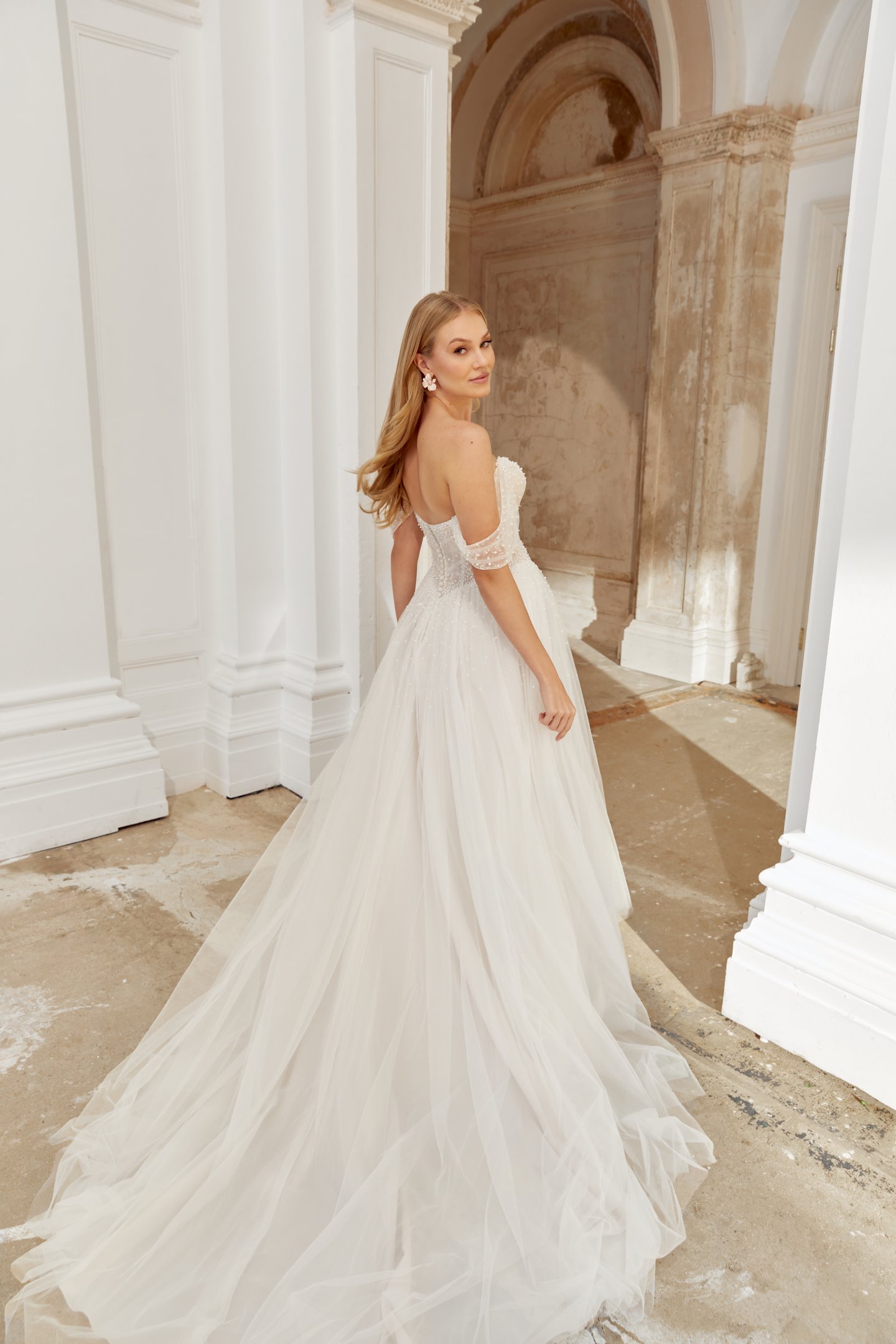 Sincerity Bridal Style 44564SL Detachable Patterned Glitter Tulle Straps with Pearl & Crystal Beading