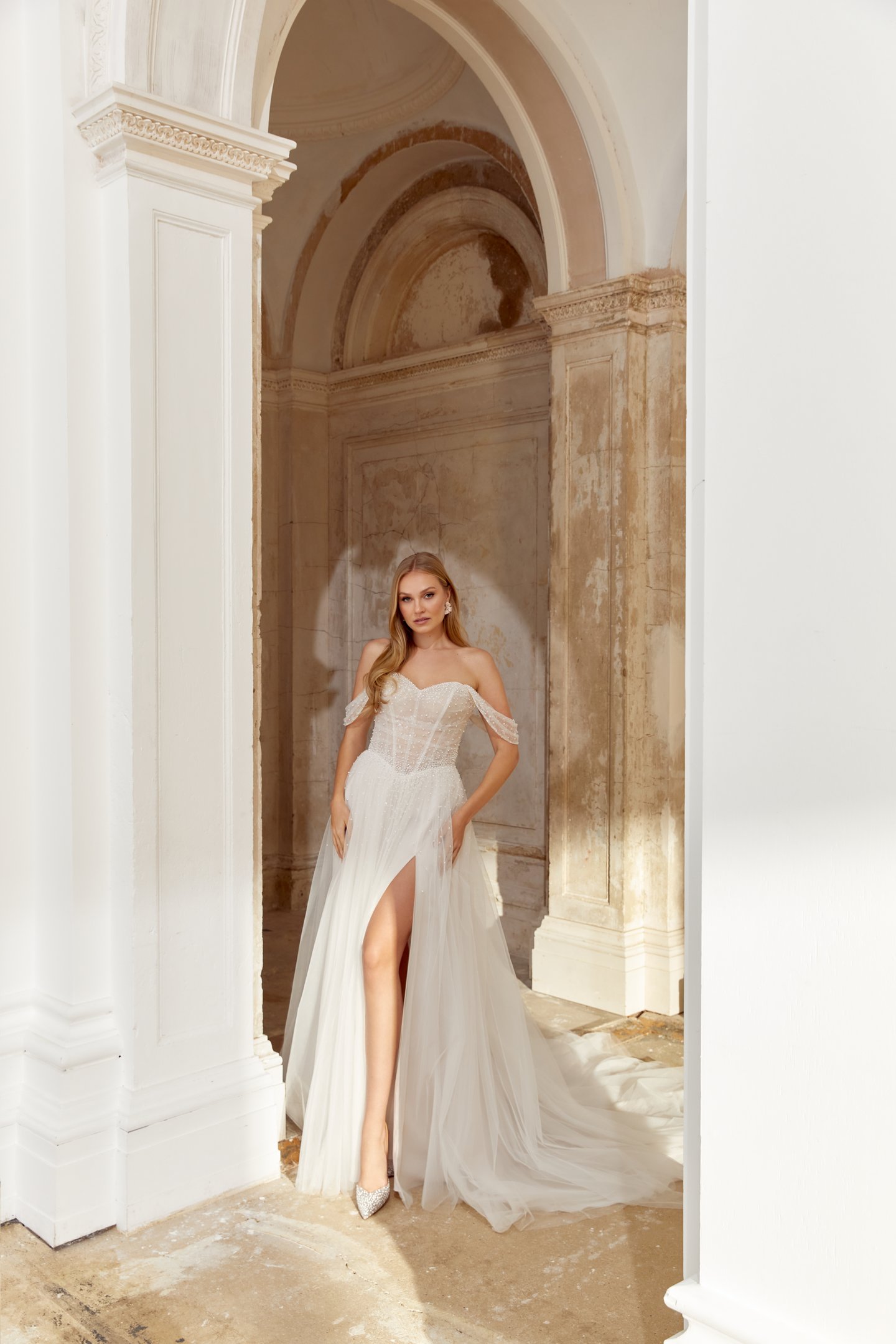 Sincerity Bridal Style 44564SL Detachable Patterned Glitter Tulle Straps with Pearl & Crystal Beading