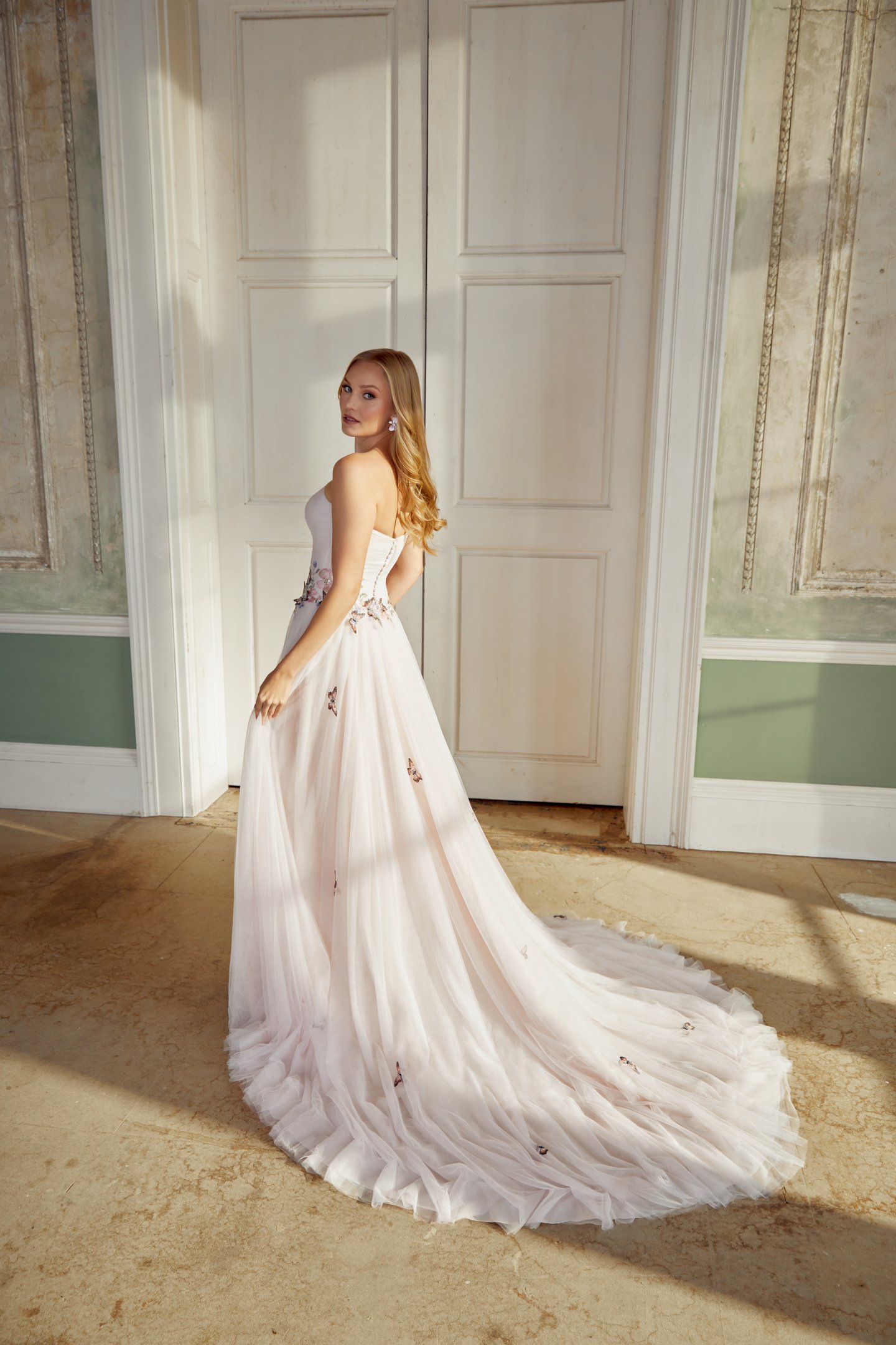 Sincerity Bridal Style 44565 English Net A-Line Gown with Butterfly Appliqués and Dropped Waistline