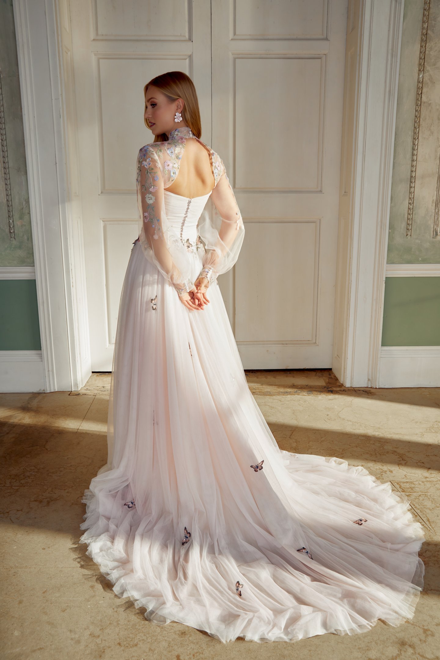 Sincerity Bridal Style 44565J Tulle High Neck Jacket with Bishop Sleeves