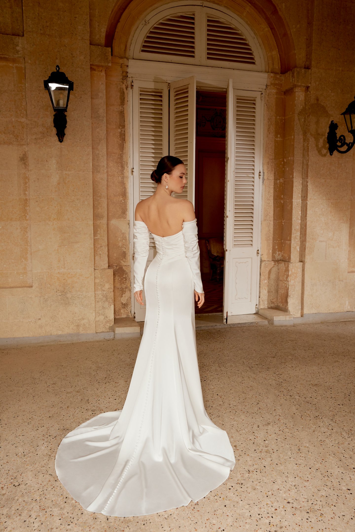 Sincerity Bridal Style 44600 Charmeuse Fit and Flare Dress with Pointed Sweetheart Strapless Neckline and Pleated Bodice and Skirt