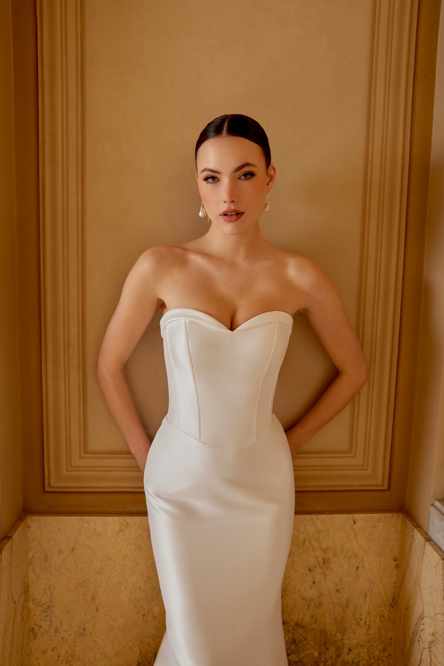 Sincerity Bridal Style 44602 Mikado Fit and Flare Dress with Strapless Sweetheart Neckline and Basque Waistline