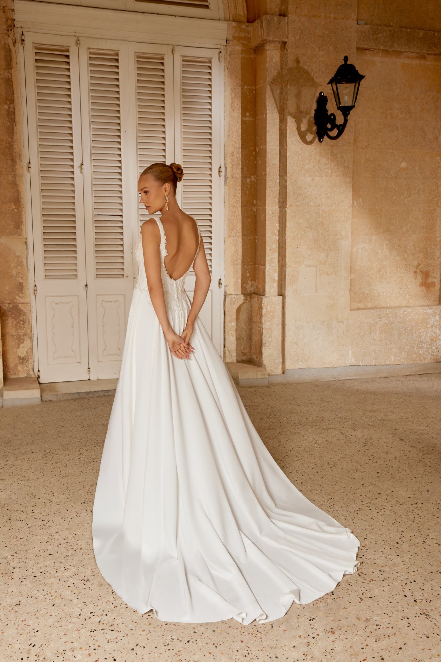 Sincerity Bridal Style 44603 A-Line Dress with Square Neckline Featuring Beaded Lace Appliqués and Basque Waistline