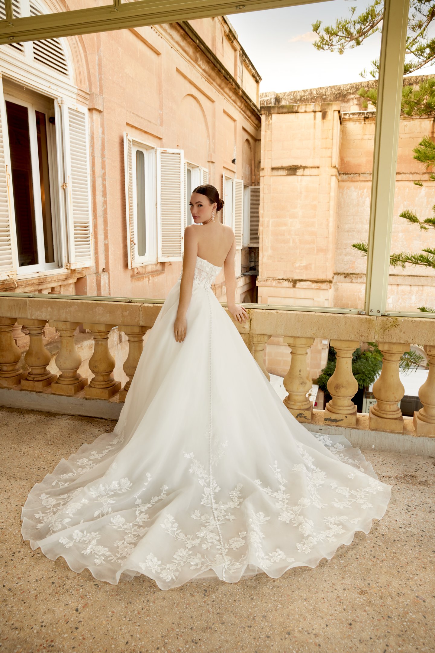 Sincerity Bridal Style 44604 Organza Ballgown with Illusion Bodice, Exposed Boning, and Lace Appliqués on the Circular Skirt and Train