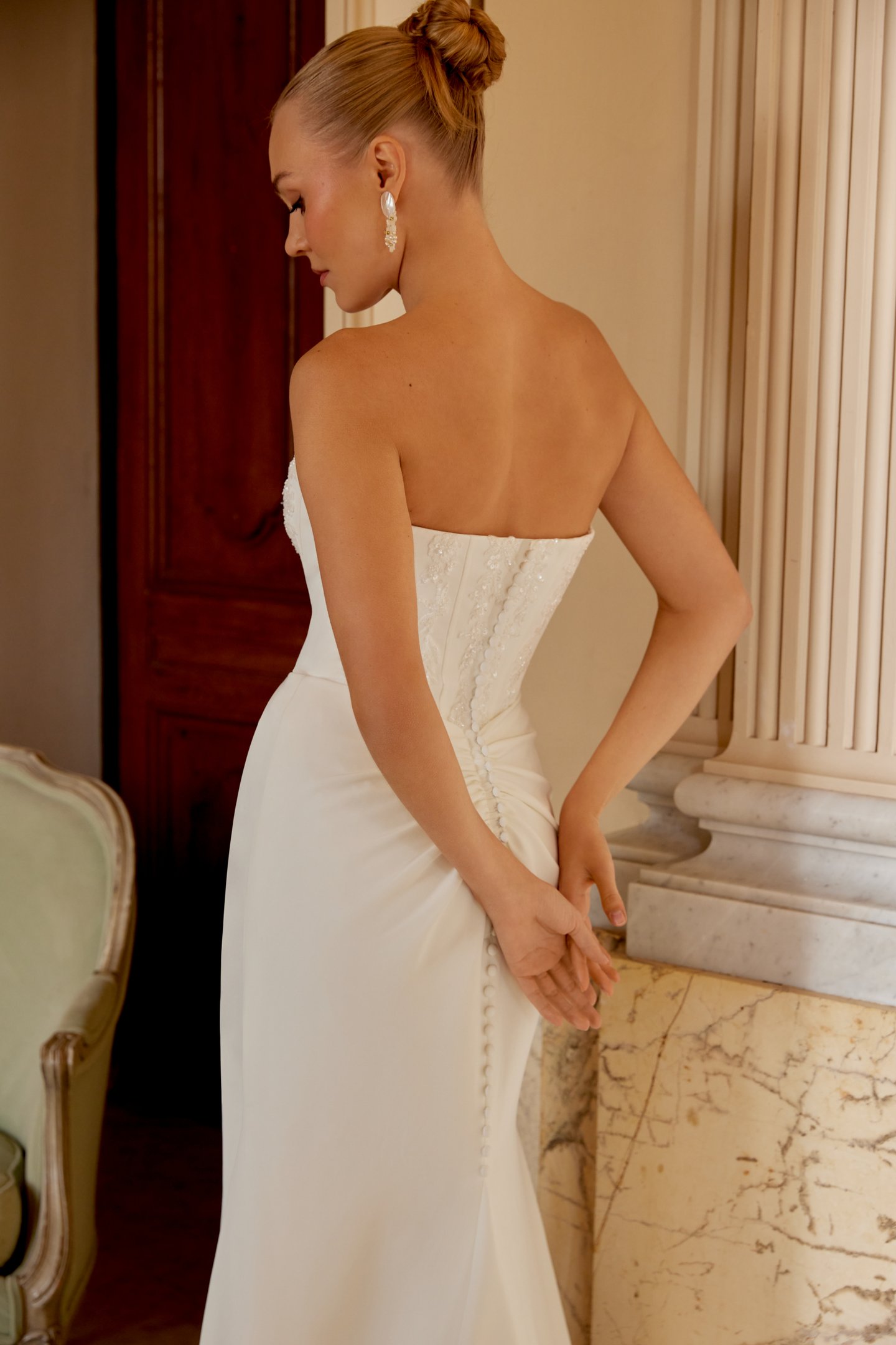 Sincerity Bridal Style 44605 Crepe Cat Eye Fit and Flare Dress with Symmetrical Waistline
