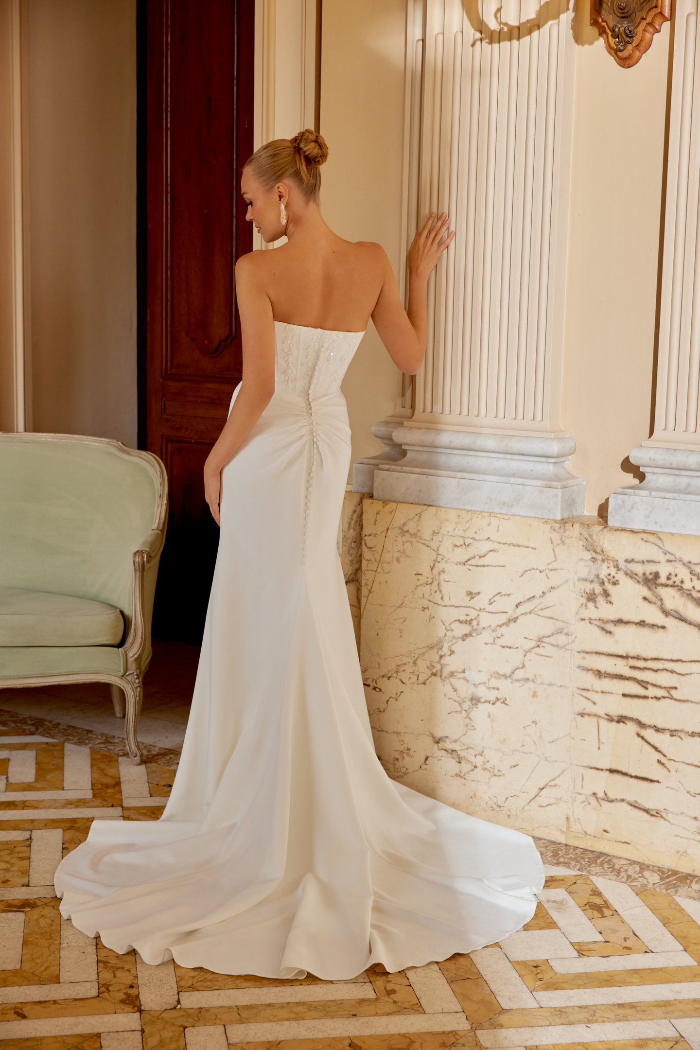 Sincerity Bridal Style 44605 Crepe Cat Eye Fit and Flare Dress with Symmetrical Waistline