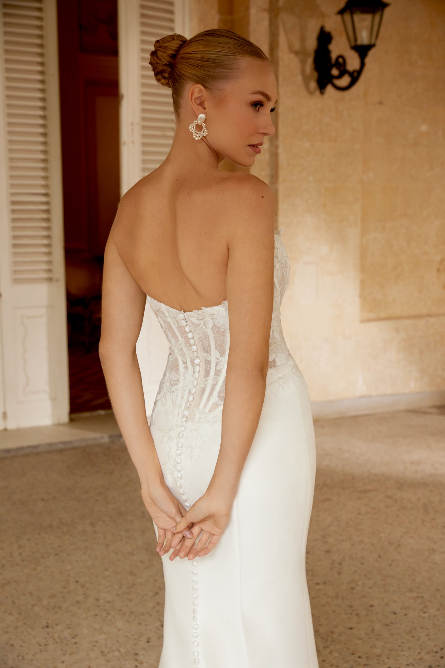 Sincerity Bridal Style 44607 Sweetheart Strapless Fit and Flare Dress with Illusion Bodice and Sequined Lace Appliqués