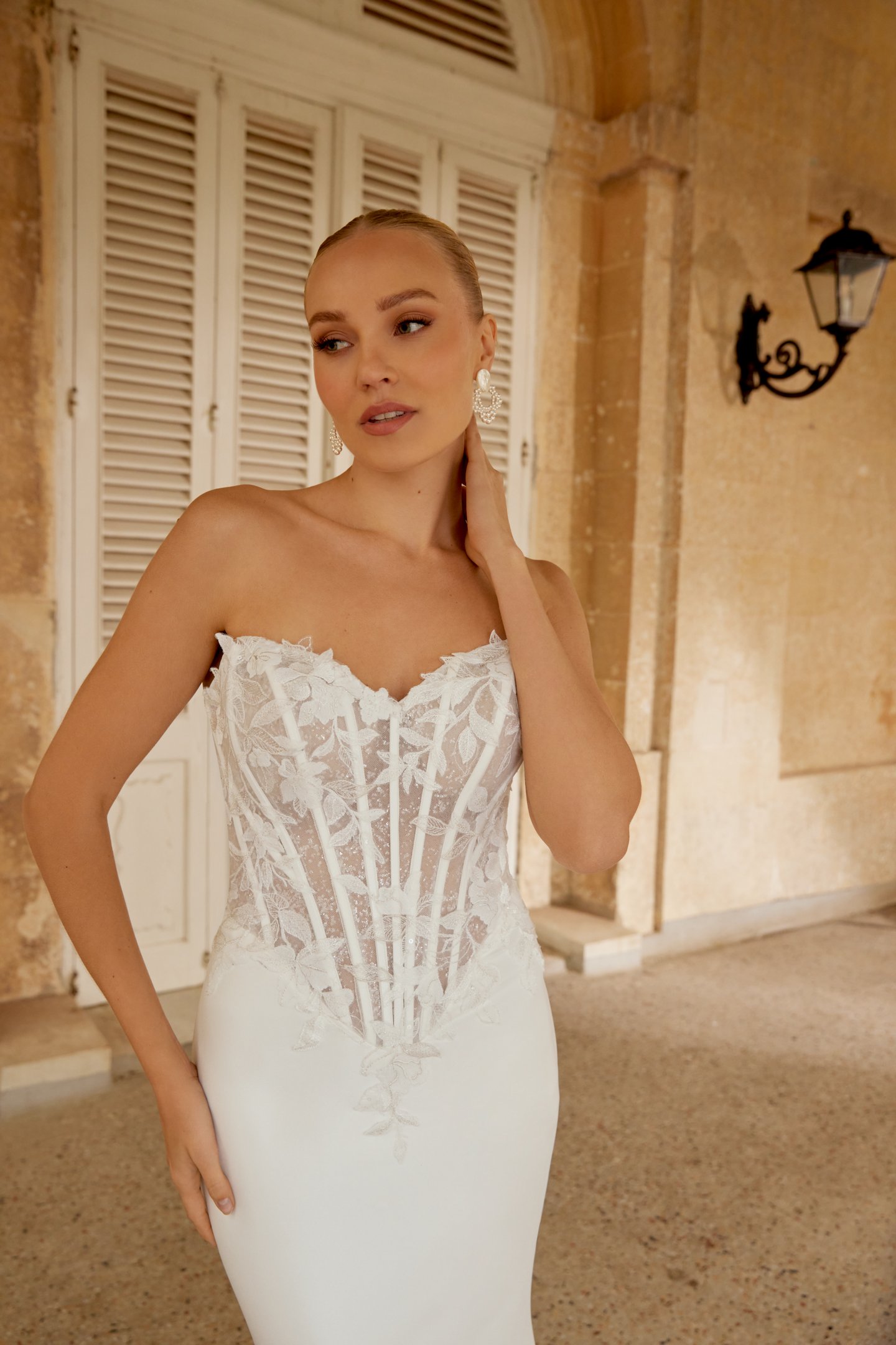 Sincerity Bridal Style 44607 Sweetheart Strapless Fit and Flare Dress with Illusion Bodice and Sequined Lace Appliqués