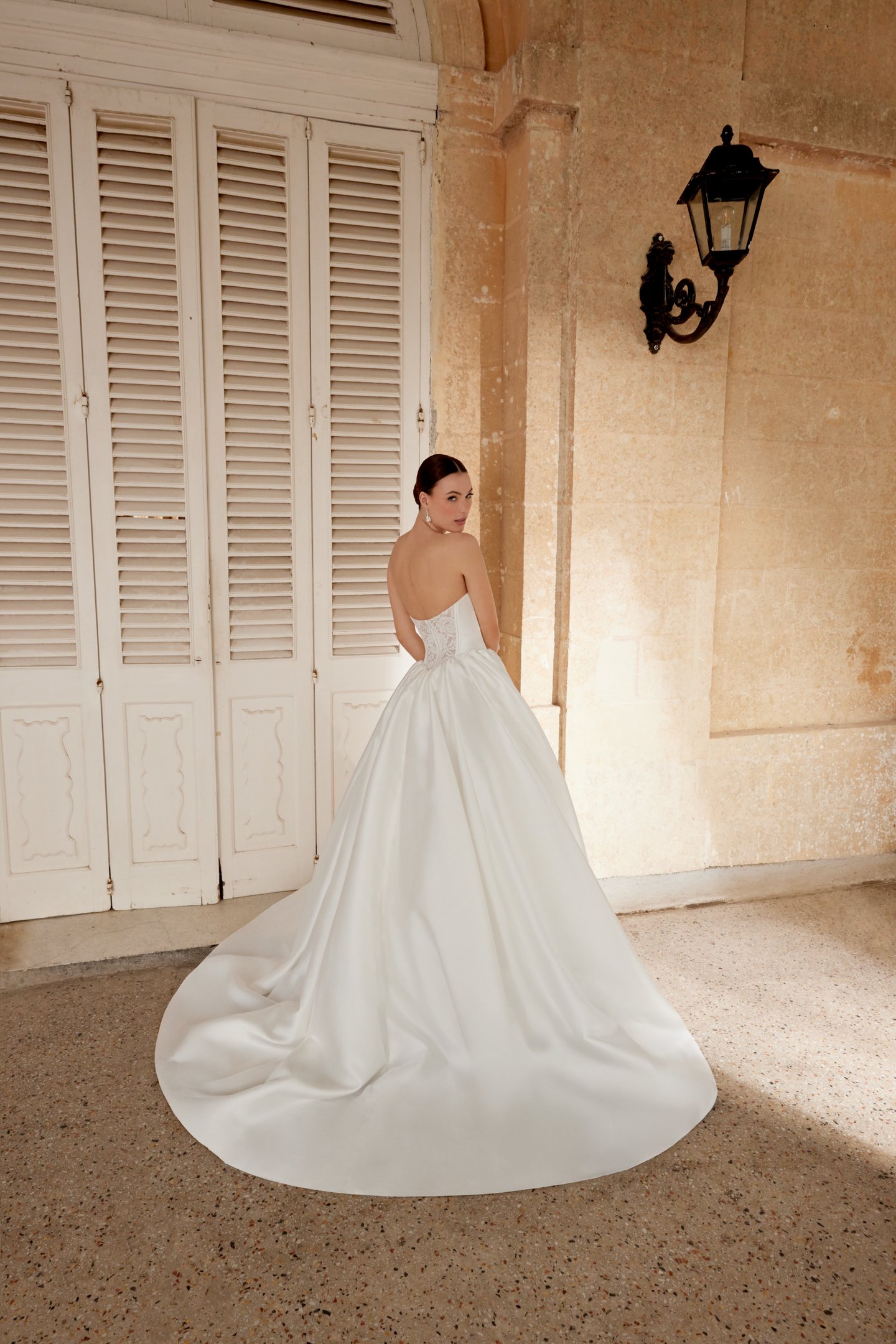 Sincerity Bridal Style 44610 Mikado Ball Gown with Exposed Boning on Bodice and Basque Waistline