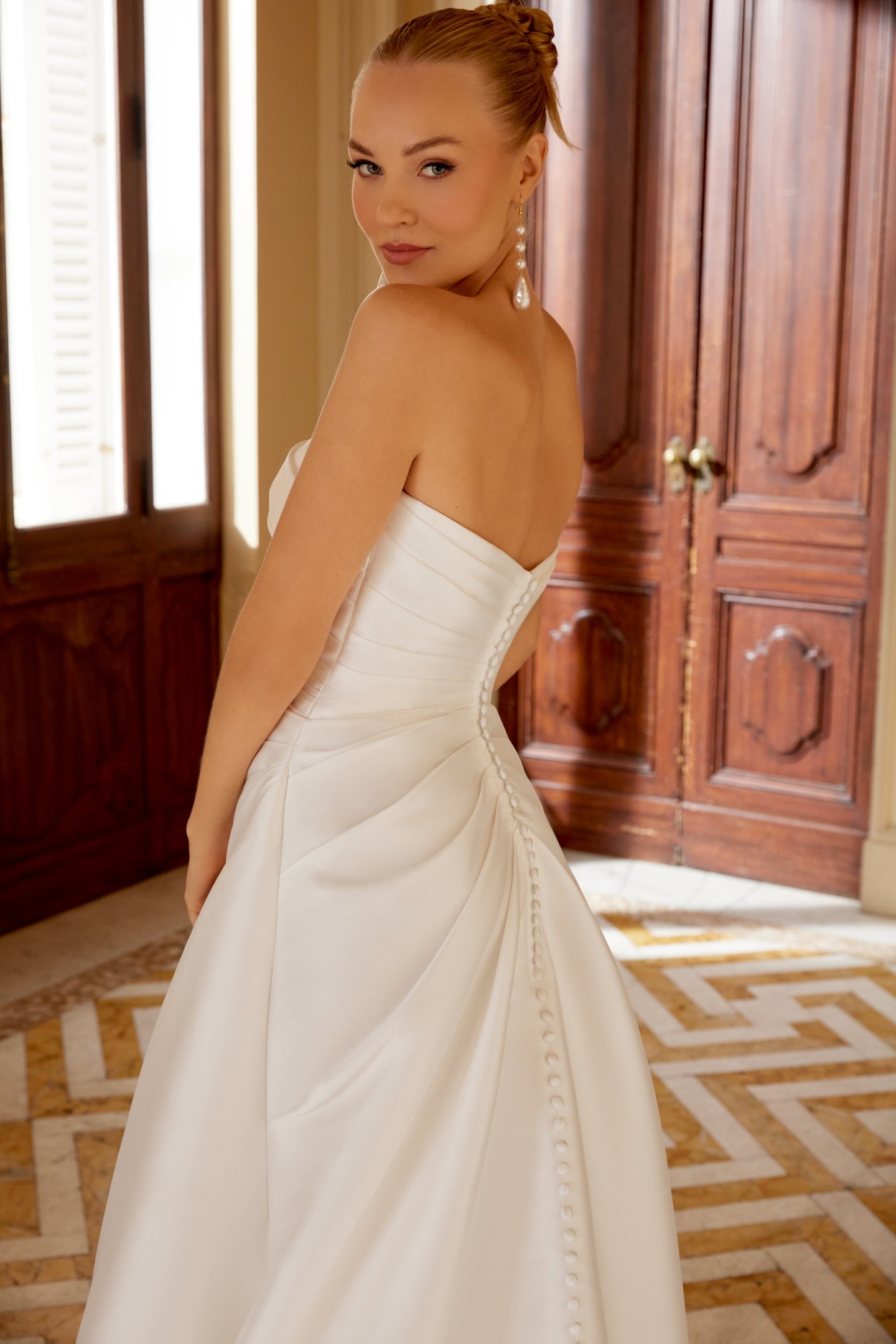 Sincerity Bridal Style 44611 Slim A-Line MikadoDress with Pleated Bodice and Skirt