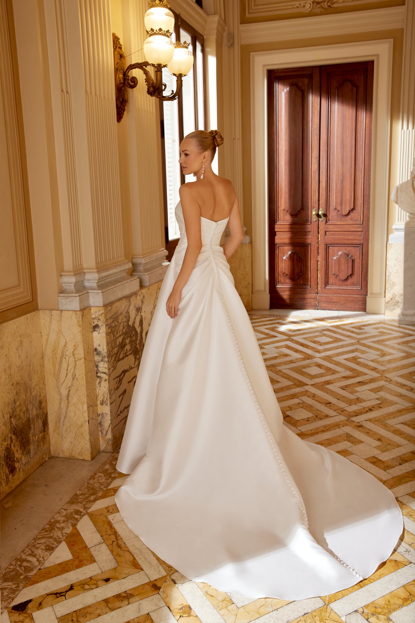 Sincerity Bridal Style 44611 Slim A-Line MikadoDress with Pleated Bodice and Skirt