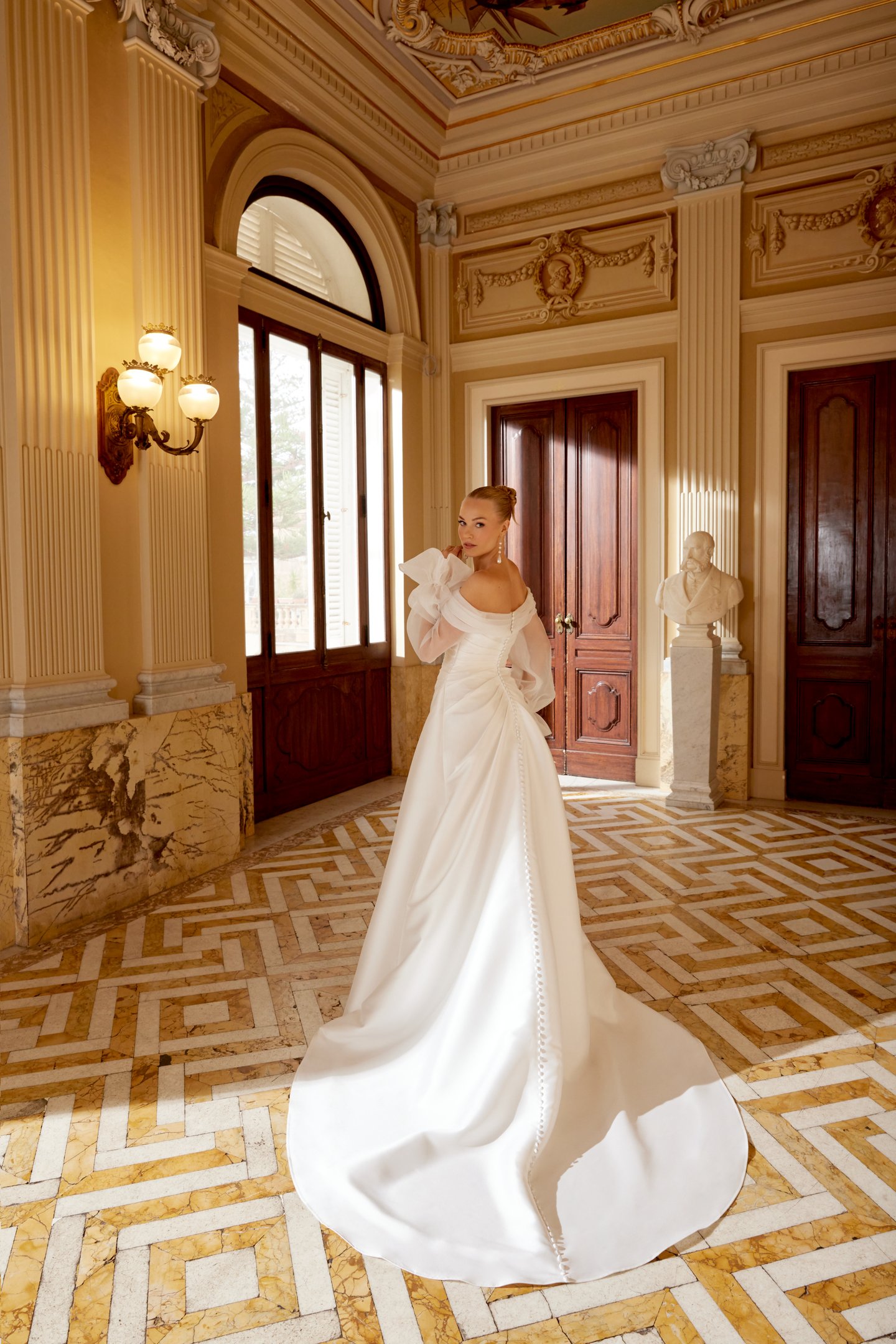 Sincerity Bridal Style 44611 Slim A-Line MikadoDress with Pleated Bodice and Skirt