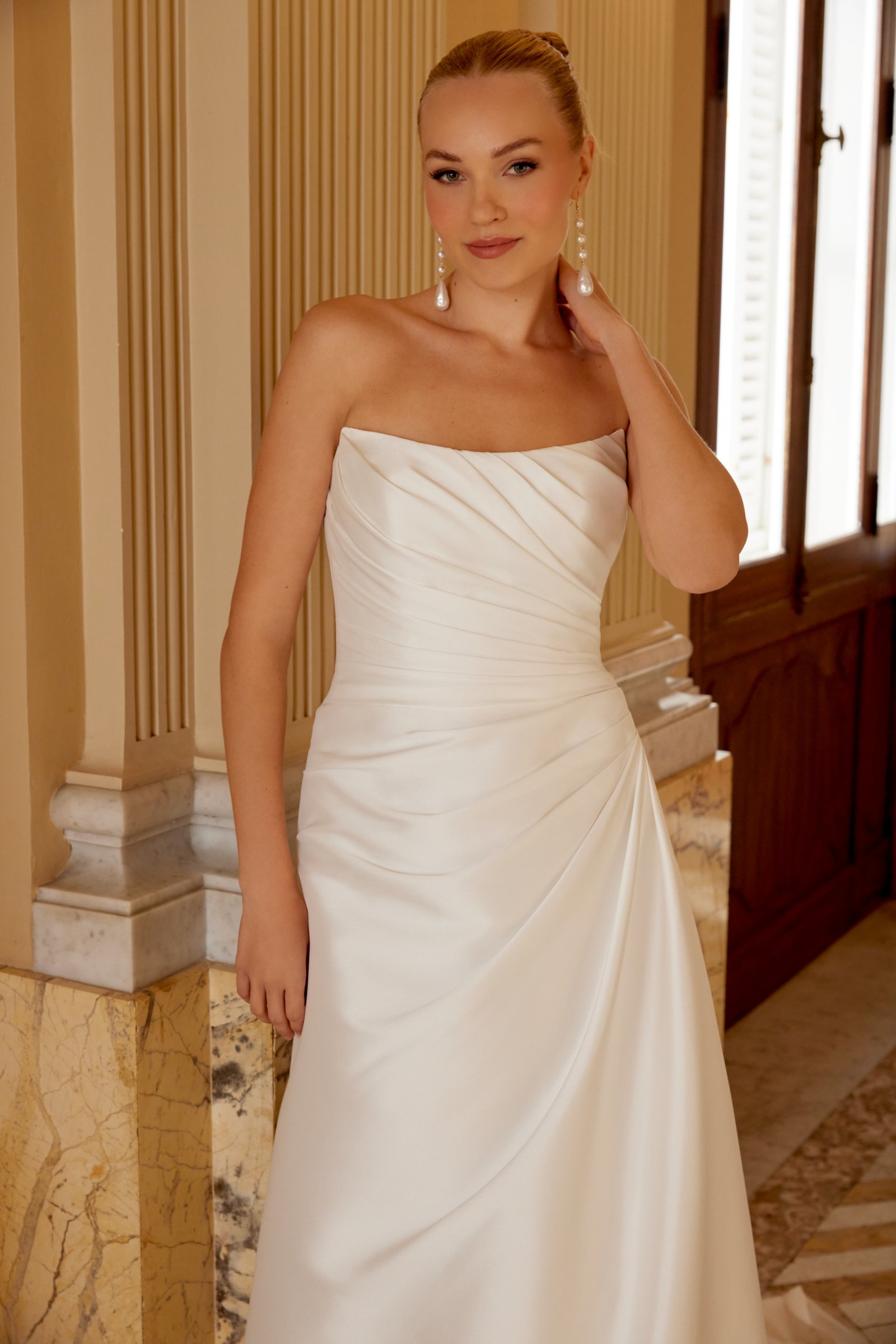 Sincerity Bridal Style 44611 Slim A-Line MikadoDress with Pleated Bodice and Skirt