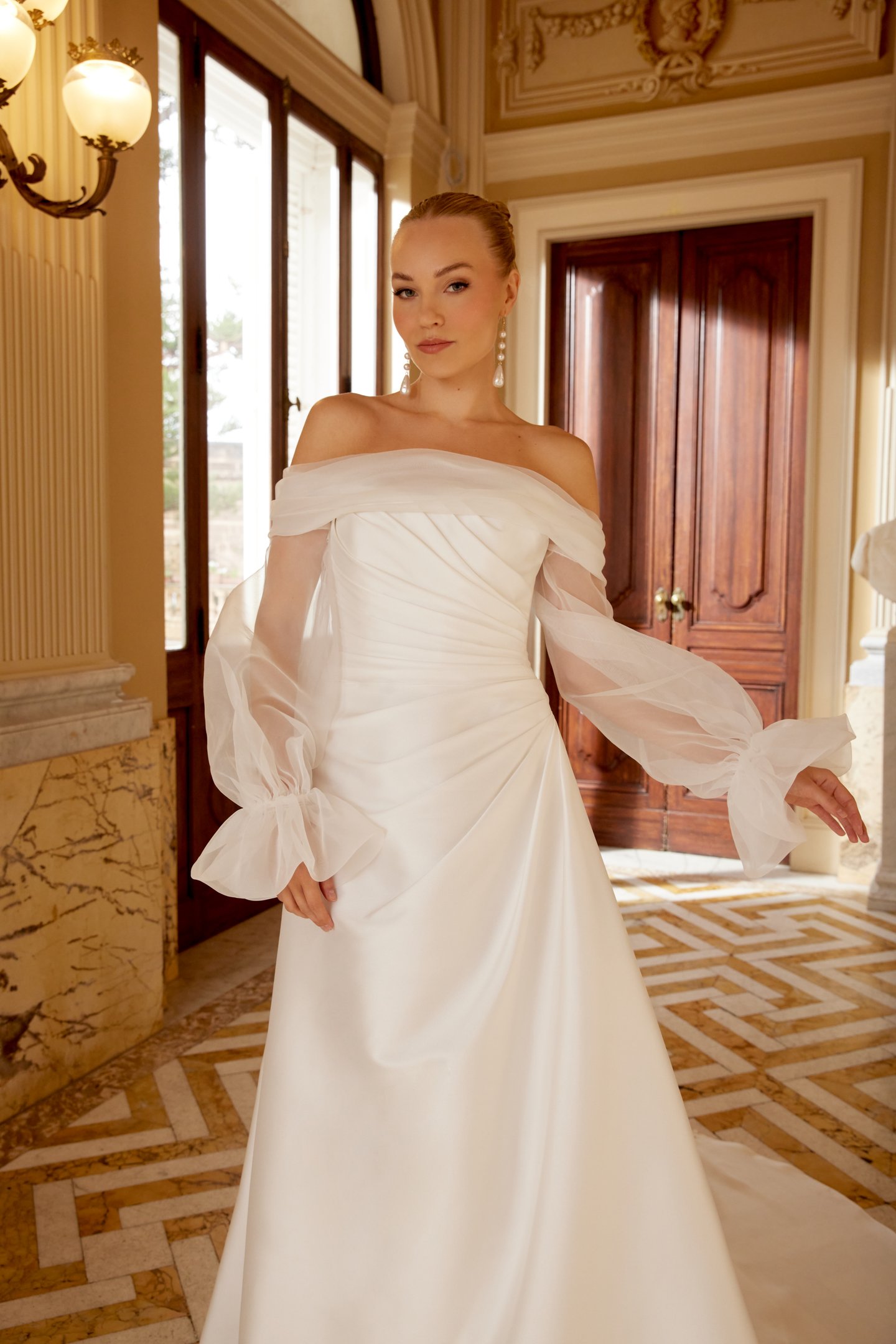 Sincerity Bridal Style 44611 Slim A-Line MikadoDress with Pleated Bodice and Skirt