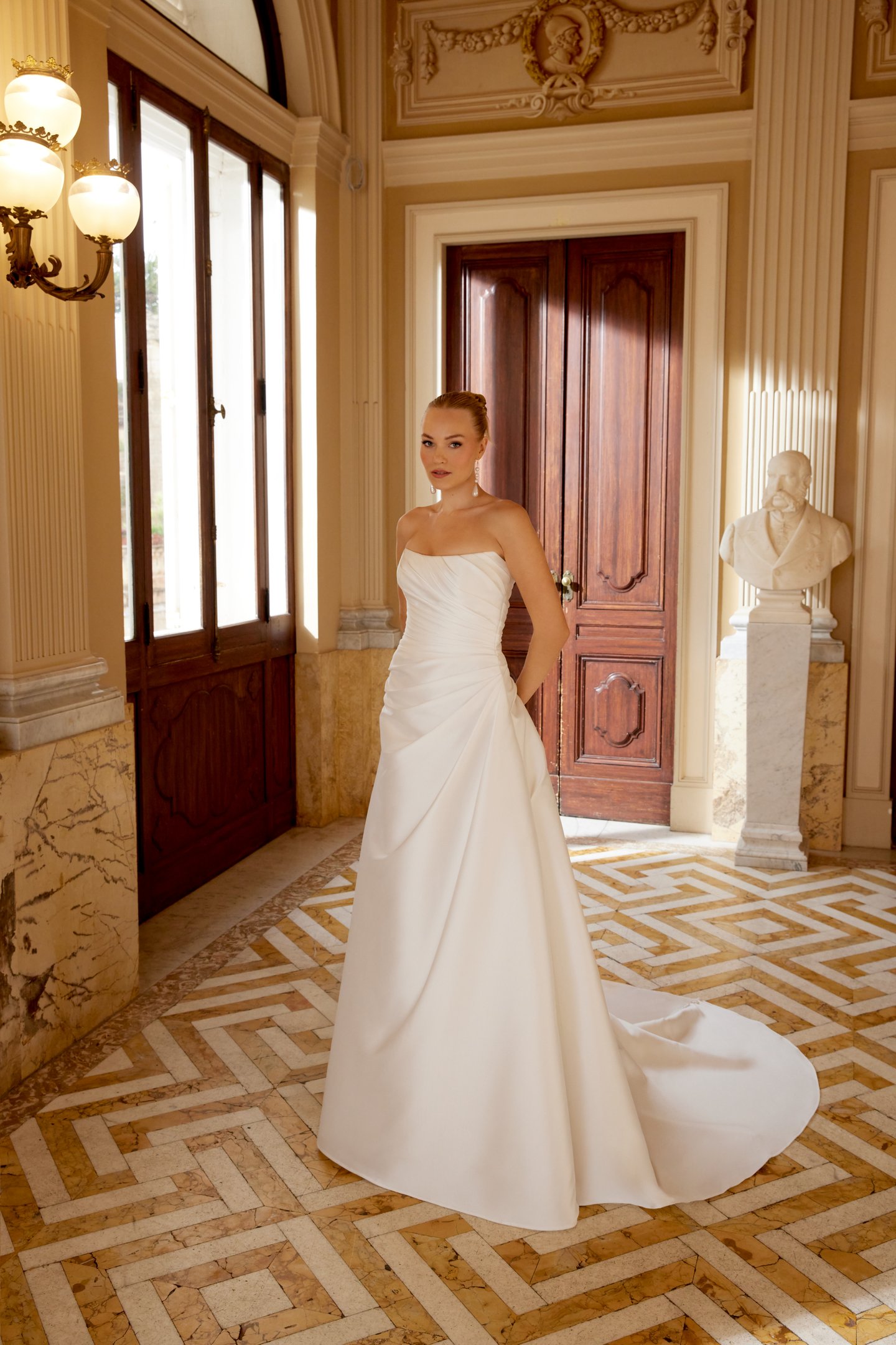 Sincerity Bridal Style 44611 Slim A-Line MikadoDress with Pleated Bodice and Skirt