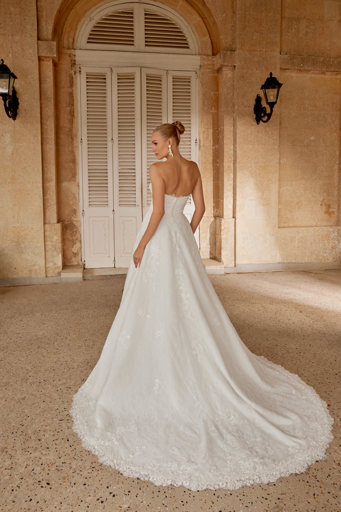 Sincerity Bridal Style 44616 Allover Chantilly Lace A-Line Dress with Draped Strapless Sweetheart Neckline and Natural Waist