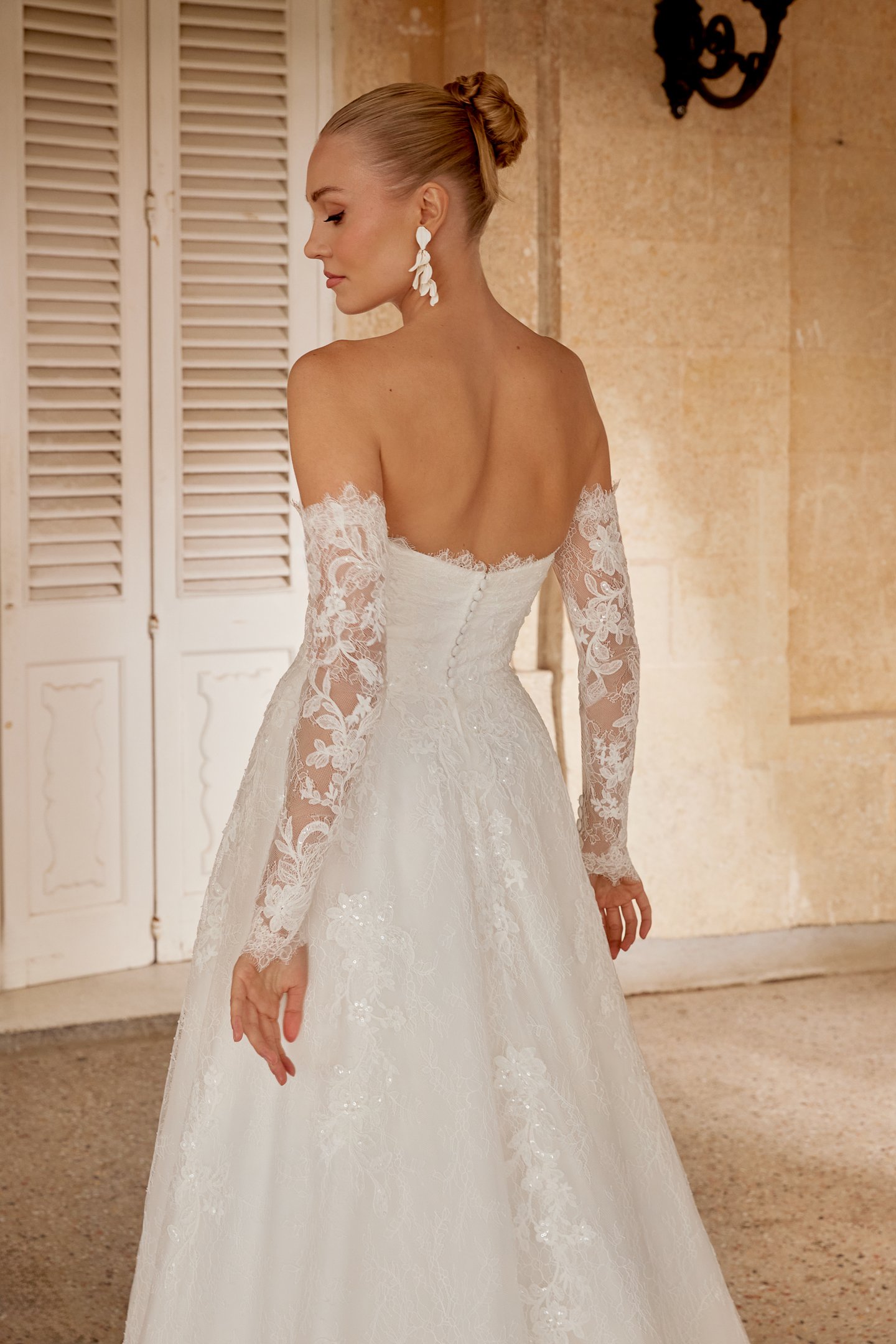 Sincerity Bridal Style 44616SL Detachable Chantilly Lace Long Sleeves with Corded Sequined Lace Appliqués