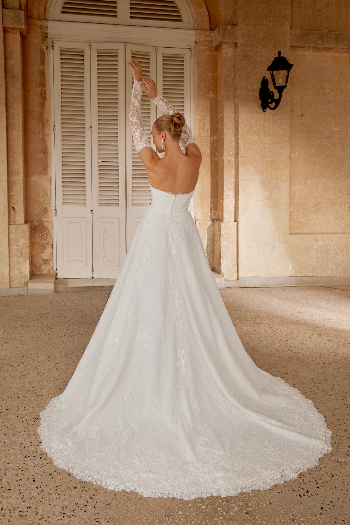 Sincerity Bridal Style 44616SL Detachable Chantilly Lace Long Sleeves with Corded Sequined Lace Appliqués