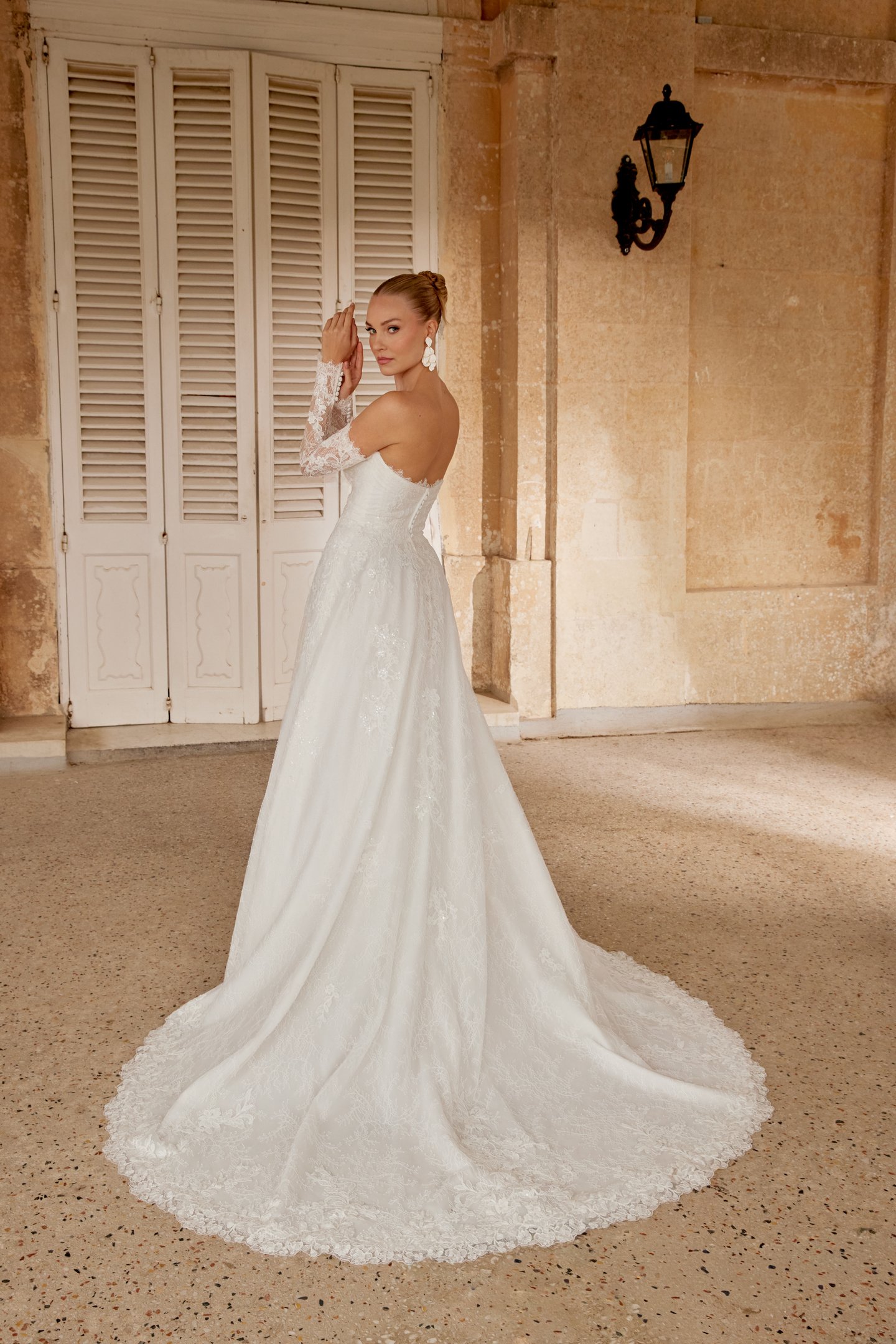 Sincerity Bridal Style 44616SL Detachable Chantilly Lace Long Sleeves with Corded Sequined Lace Appliqués