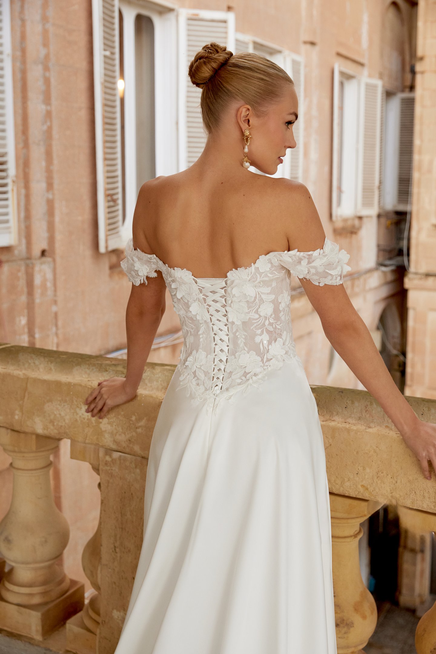 Sincerity Bridal Style 44617 Charmeuse A-Line Bridal with Detachable Off-the-Shoulder Straps and Sequined Lace Appliqués with 3D Lace Details