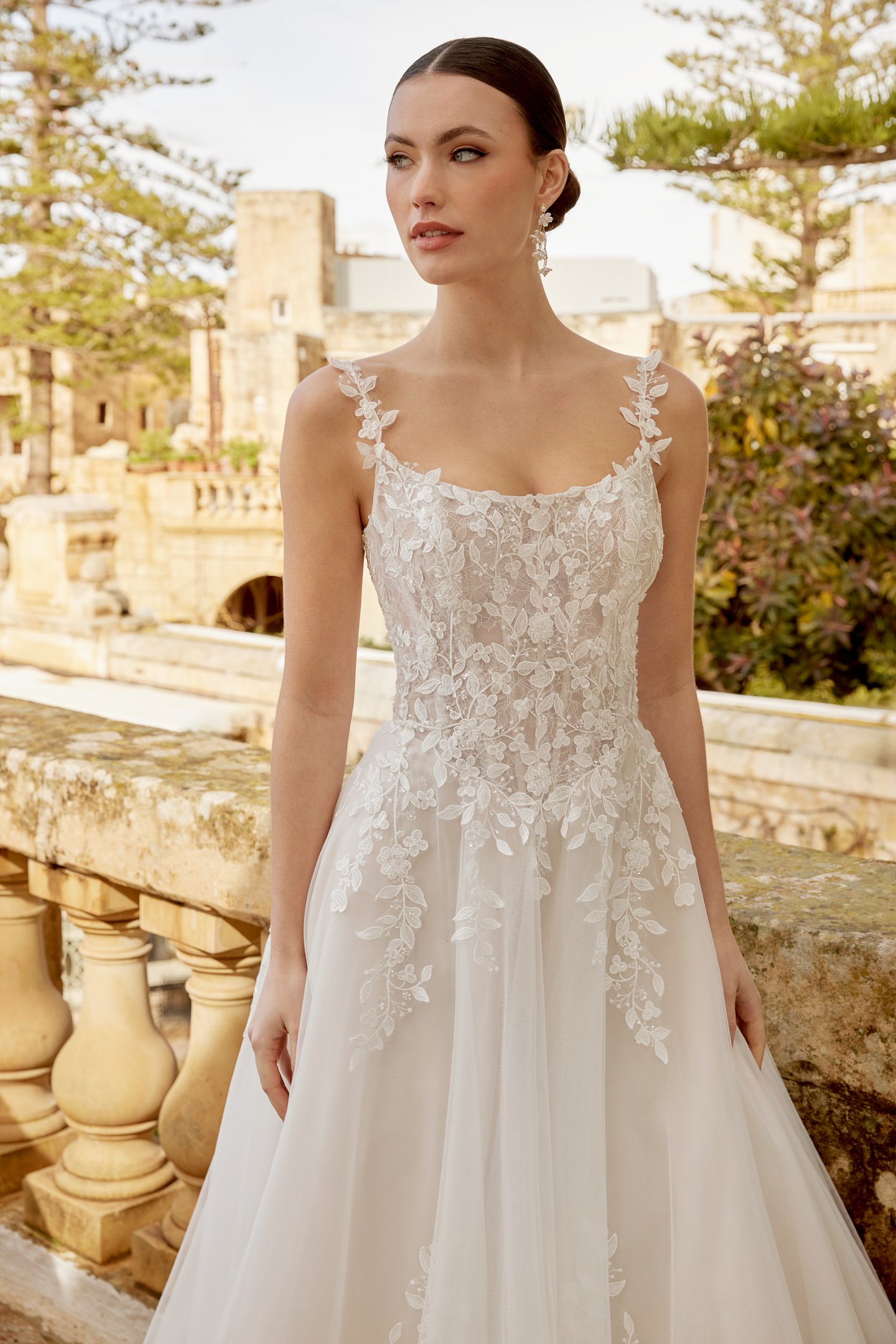 Sincerity Bridal Style 44618 Tulle A-Line Dress with Floral Lace Appliqués on Bodice and Skirt