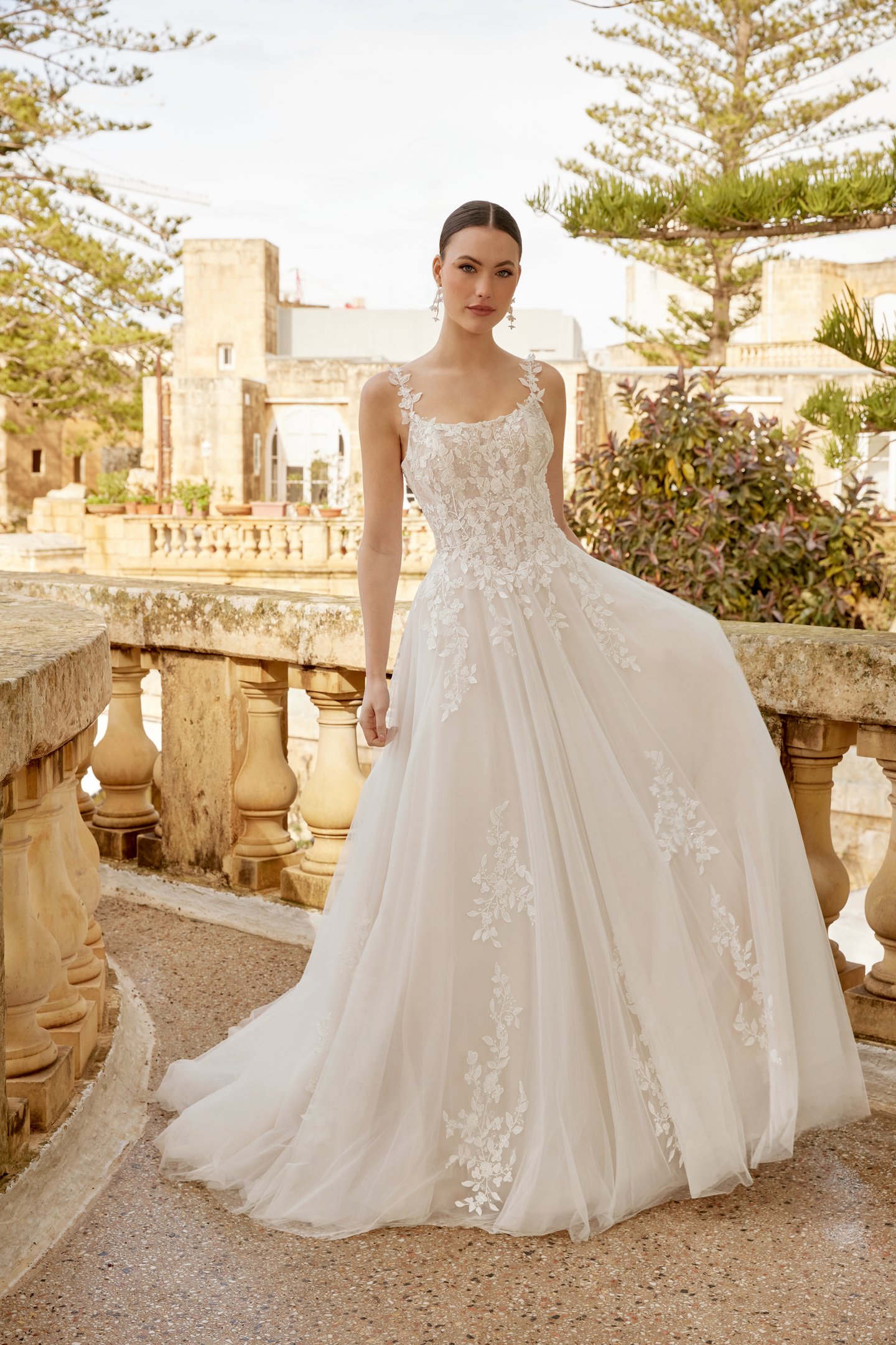Sincerity Bridal Style 44618 Tulle A-Line Dress with Floral Lace Appliqués on Bodice and Skirt