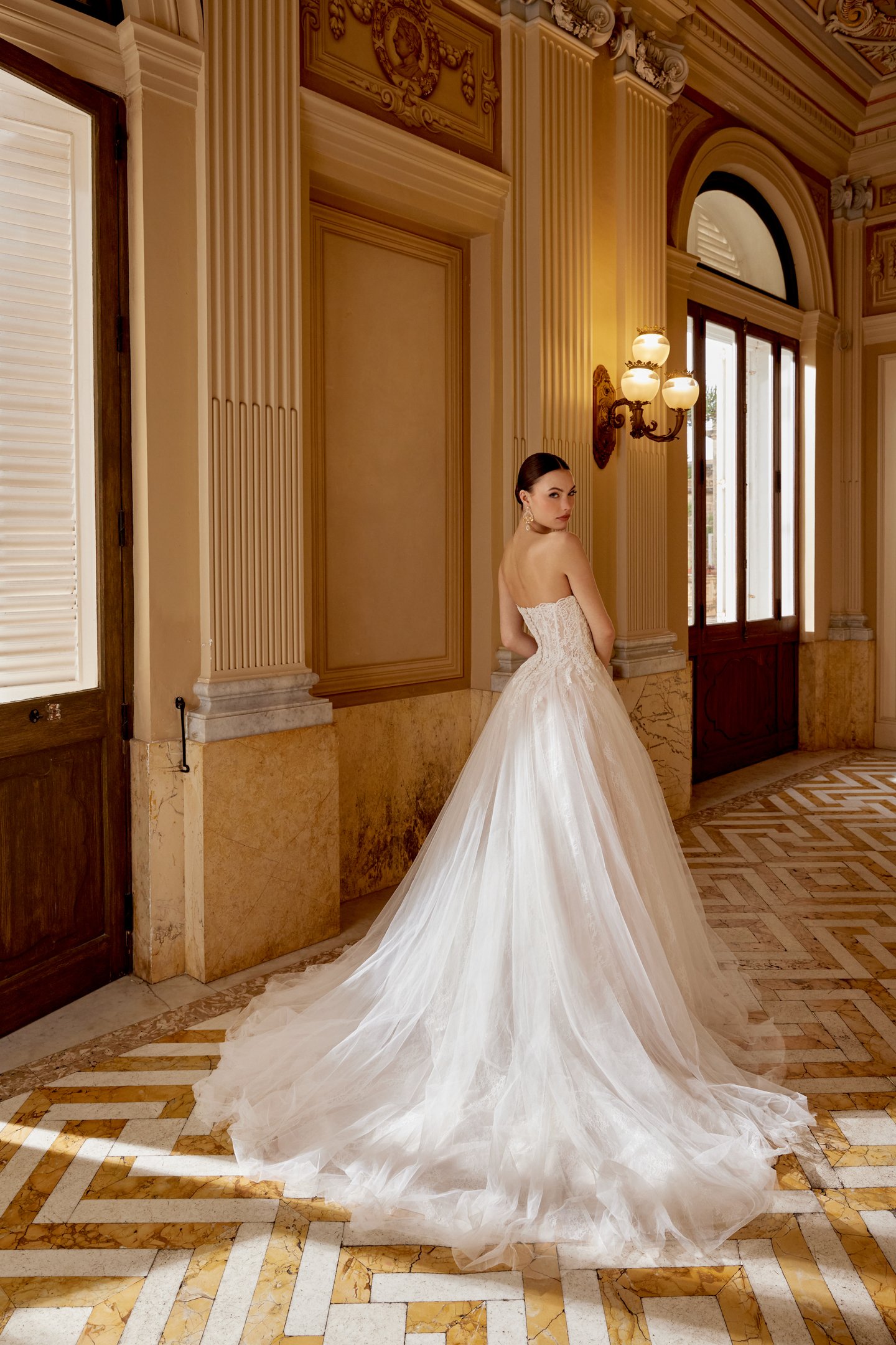 Sincerity Bridal Style 44620 Cat Eye A-Line Bridal with Illusion Bodice Adorned with Sequined Lace Appliqués