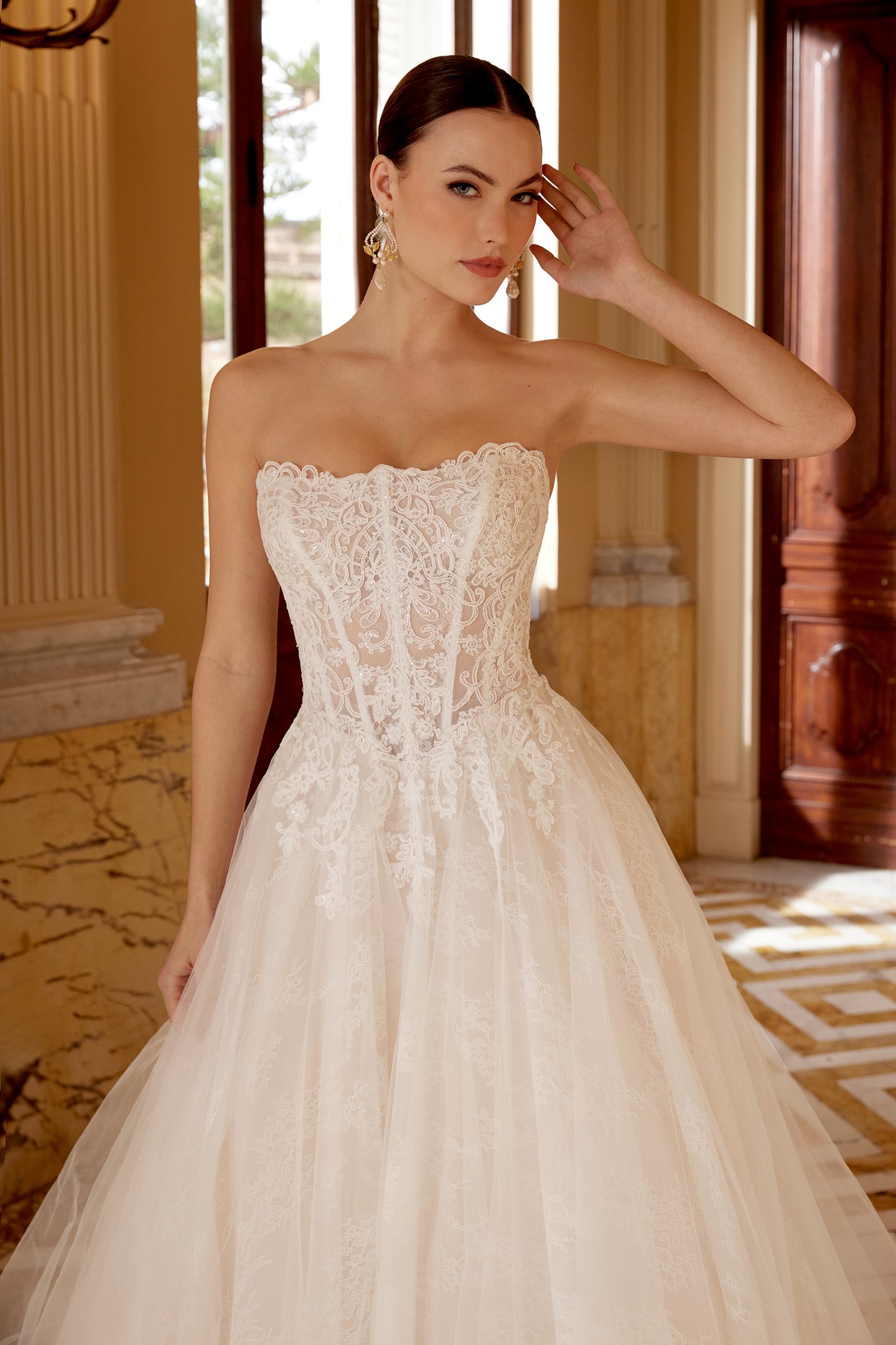 Sincerity Bridal Style 44620 Cat Eye A-Line Bridal with Illusion Bodice Adorned with Sequined Lace Appliqués