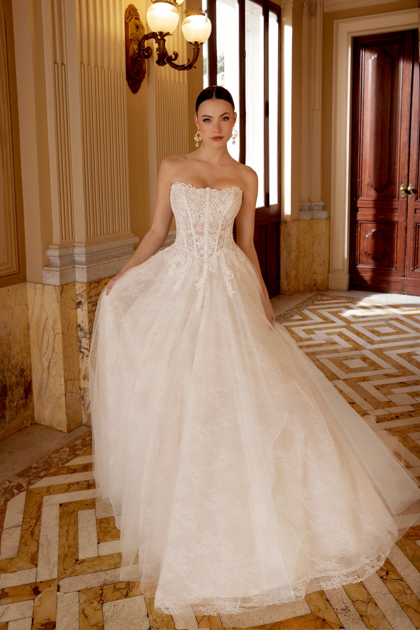 Sincerity Bridal Style 44620 Cat Eye A-Line Bridal with Illusion Bodice Adorned with Sequined Lace Appliqués