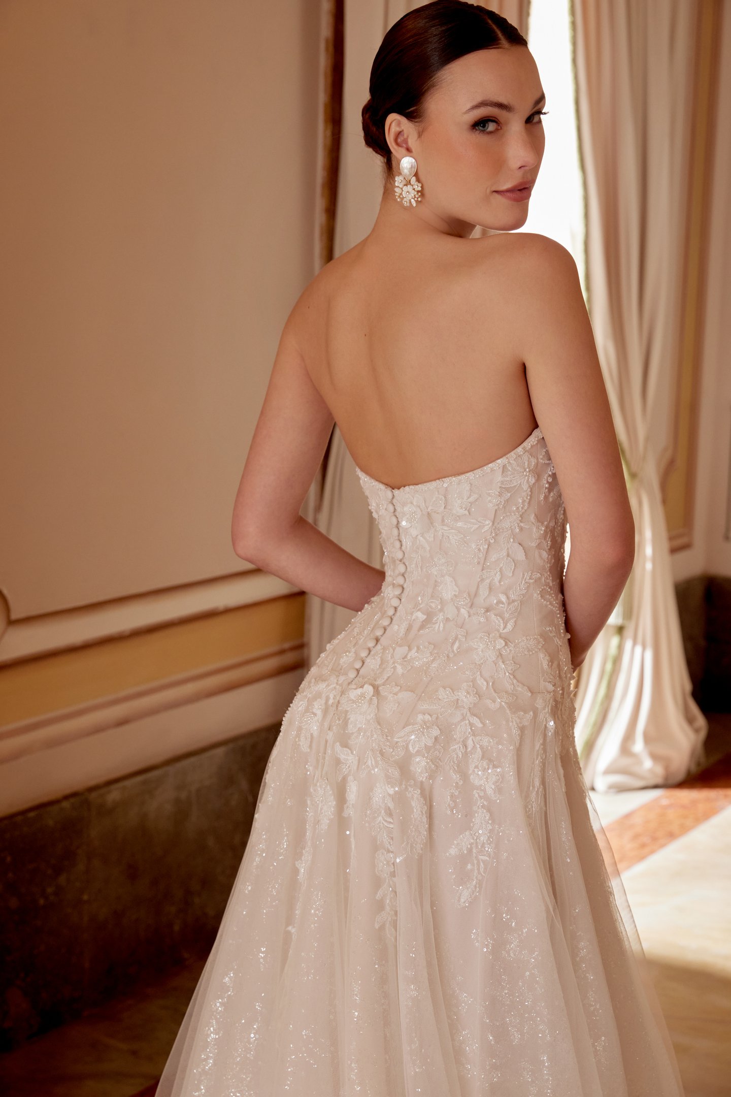 Sincerity Bridal Style 44622 Allover Glitter Tulle A-Line Dress with Beaded and Sequined Lace Appliqués