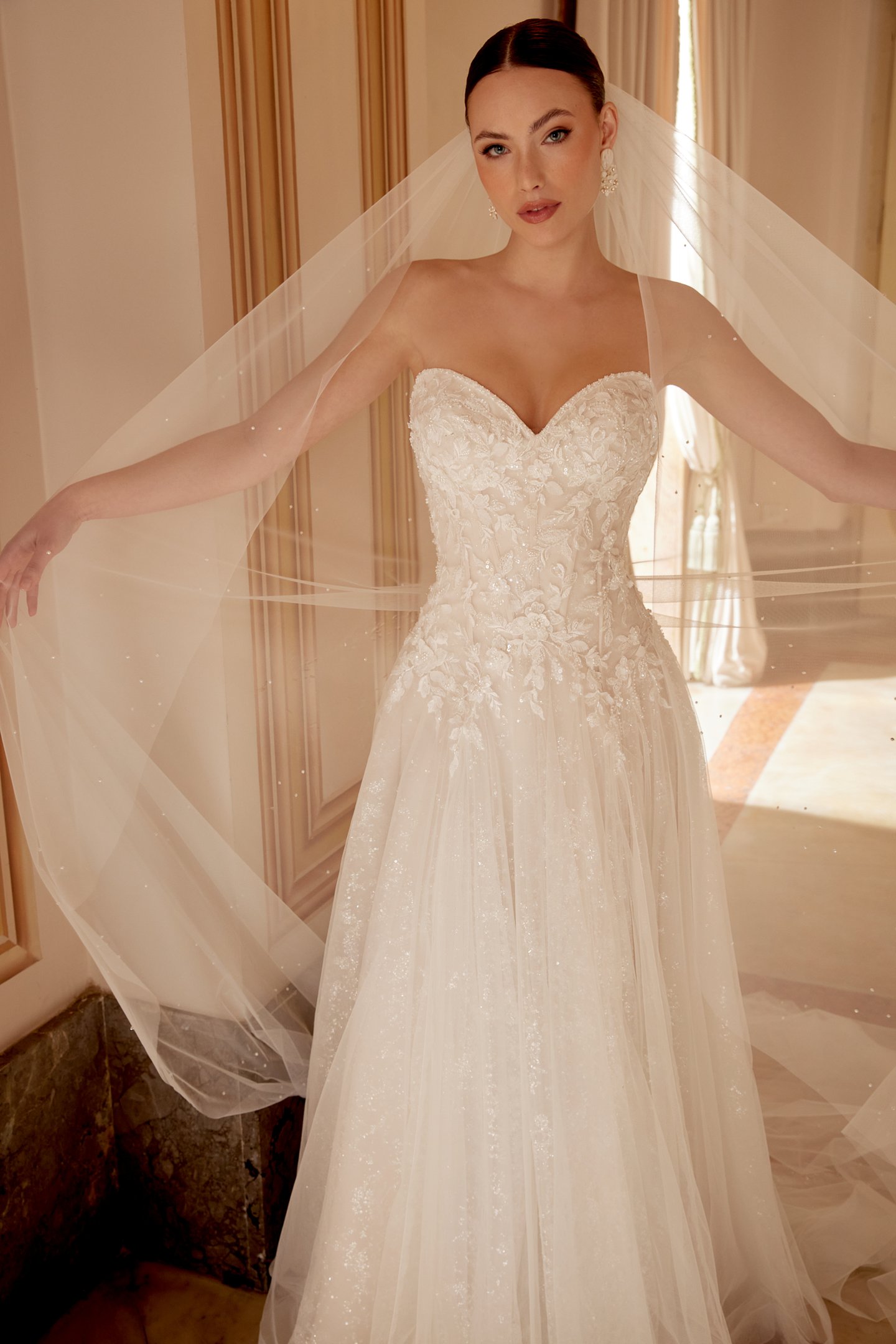Sincerity Bridal Style 44622 Allover Glitter Tulle A-Line Dress with Beaded and Sequined Lace Appliqués