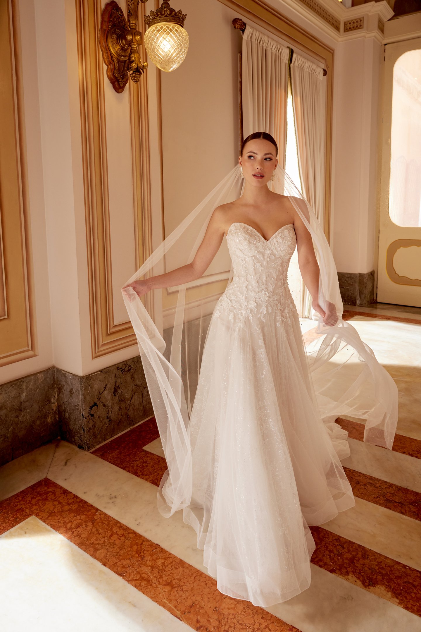 Sincerity Bridal Style 44622 Allover Glitter Tulle A-Line Dress with Beaded and Sequined Lace Appliqués